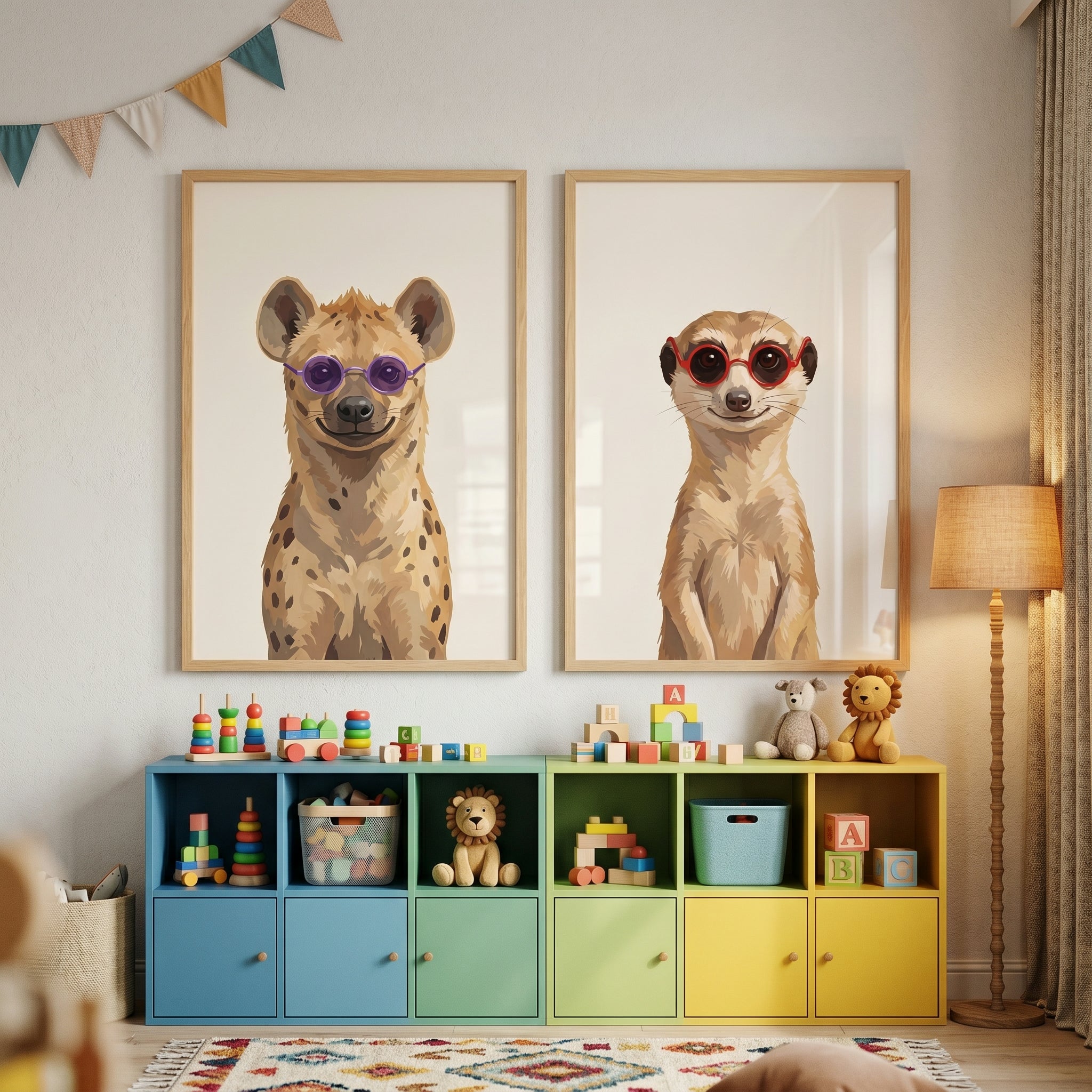 Whimsical Glasses Safari Animals Wall Art Set of 2 - Shaded Safari Duo