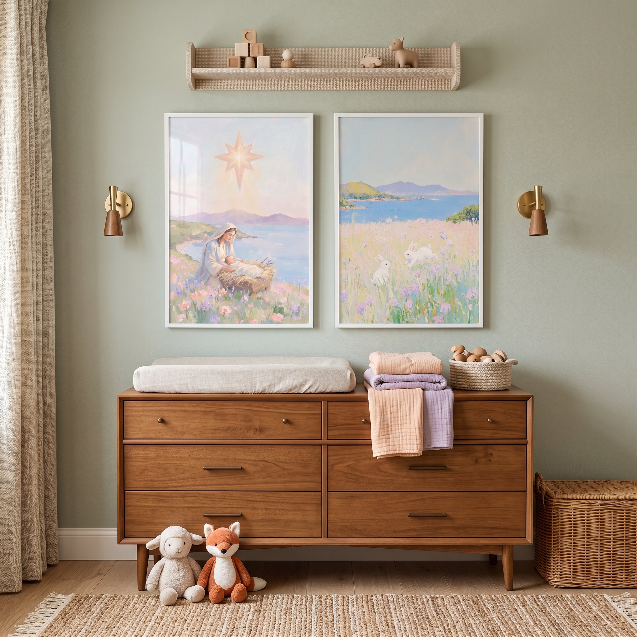 Whimsical Lavender Meadow Coastal Wall Art Set of 2 - Jesus In Bloom
