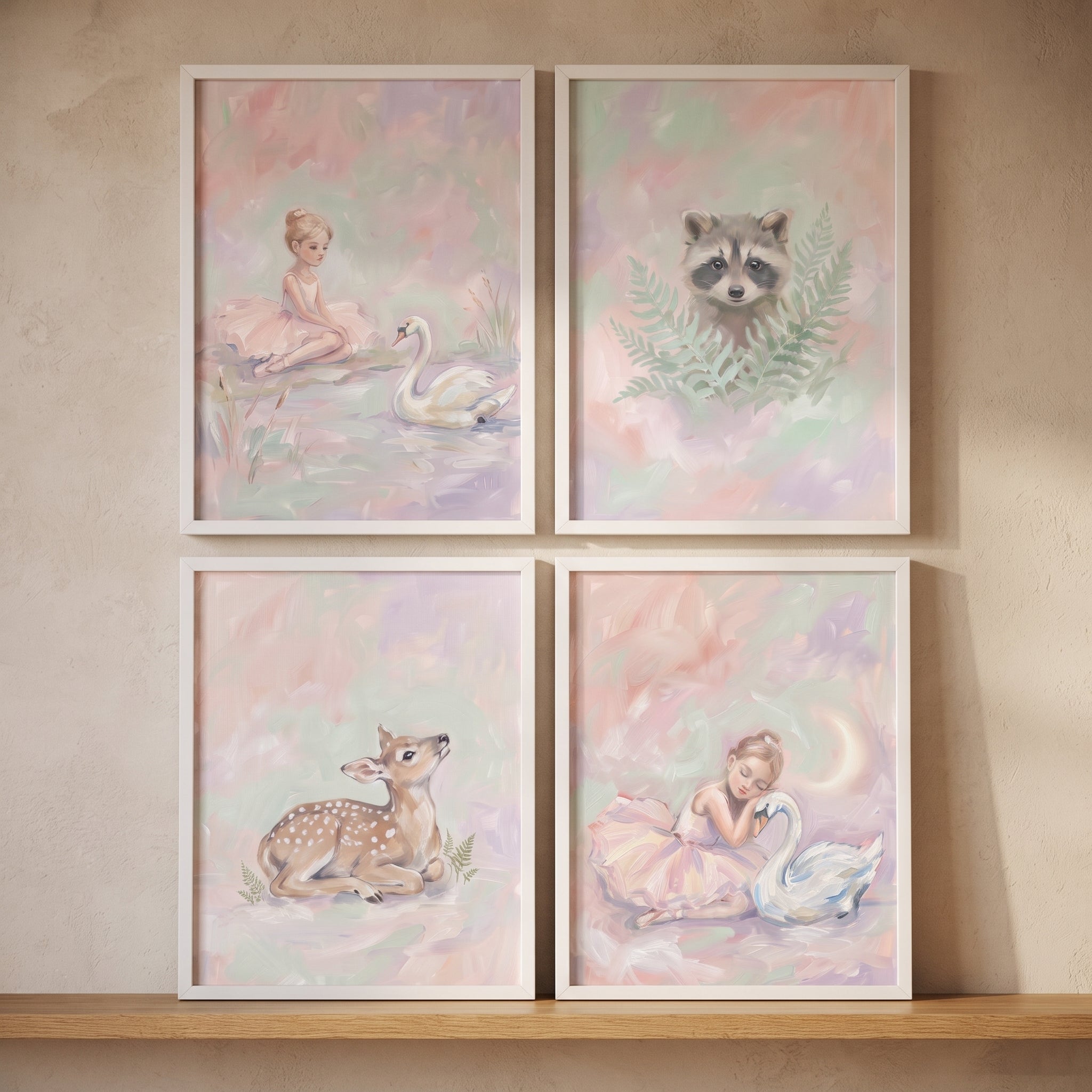 Whimsical Lilac Girls Room Wall Art Set of 4 - Whimsical Forest Dreams