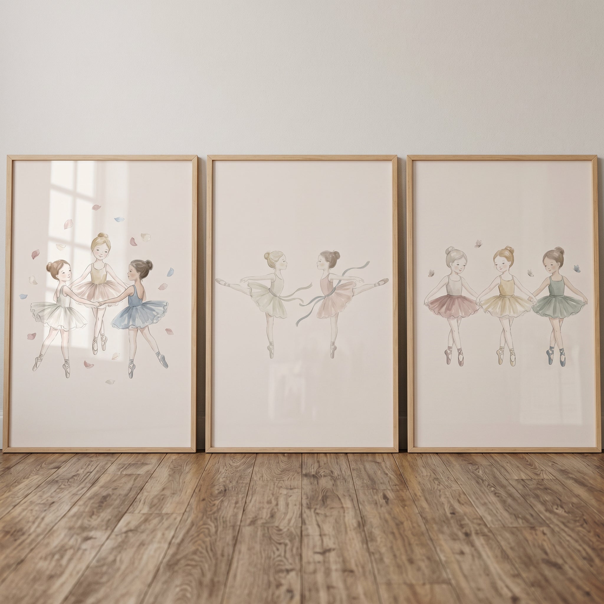 Whimsical Muted Pastel Ballerina Wall Art Set of 3 - Pastel Tutu Dreams