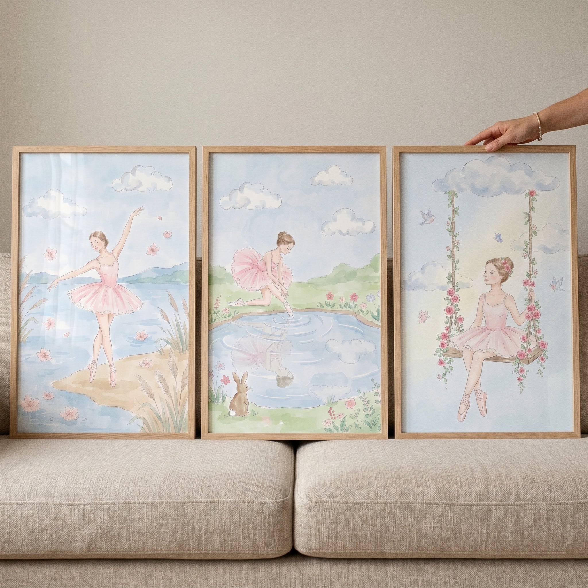 Whimsical Nature Scene Ballerina Wall Art Set Of 3 - Graceful Ballet Dreams