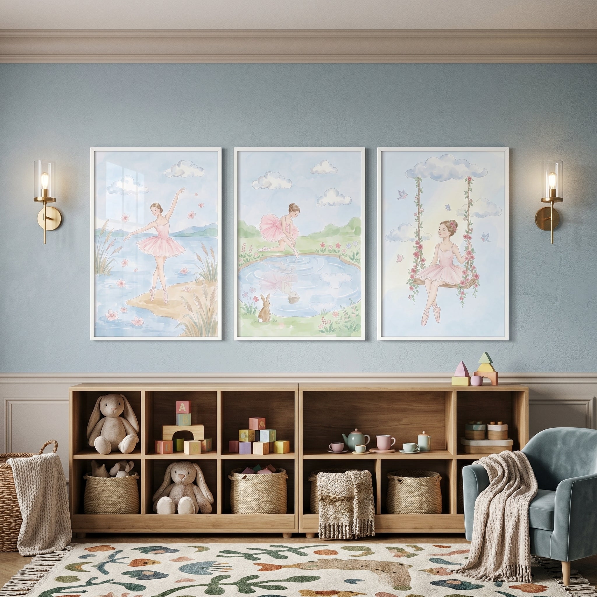 Whimsical Nature Scene Ballerina Wall Art Set Of 3 - Graceful Ballet Dreams