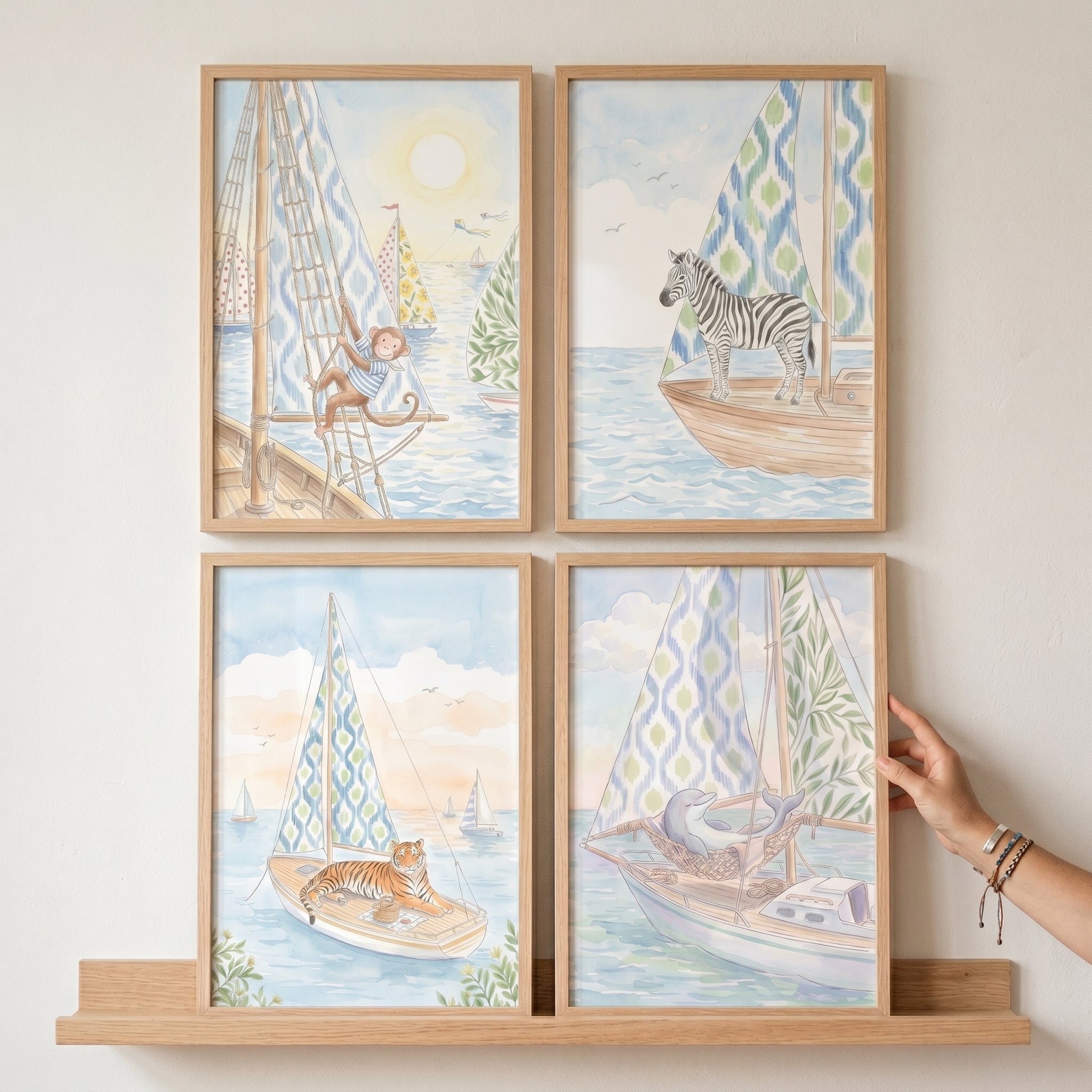 Whimsical Nautical Animal Wall Art Set of 4 - Wild Nautical Safari