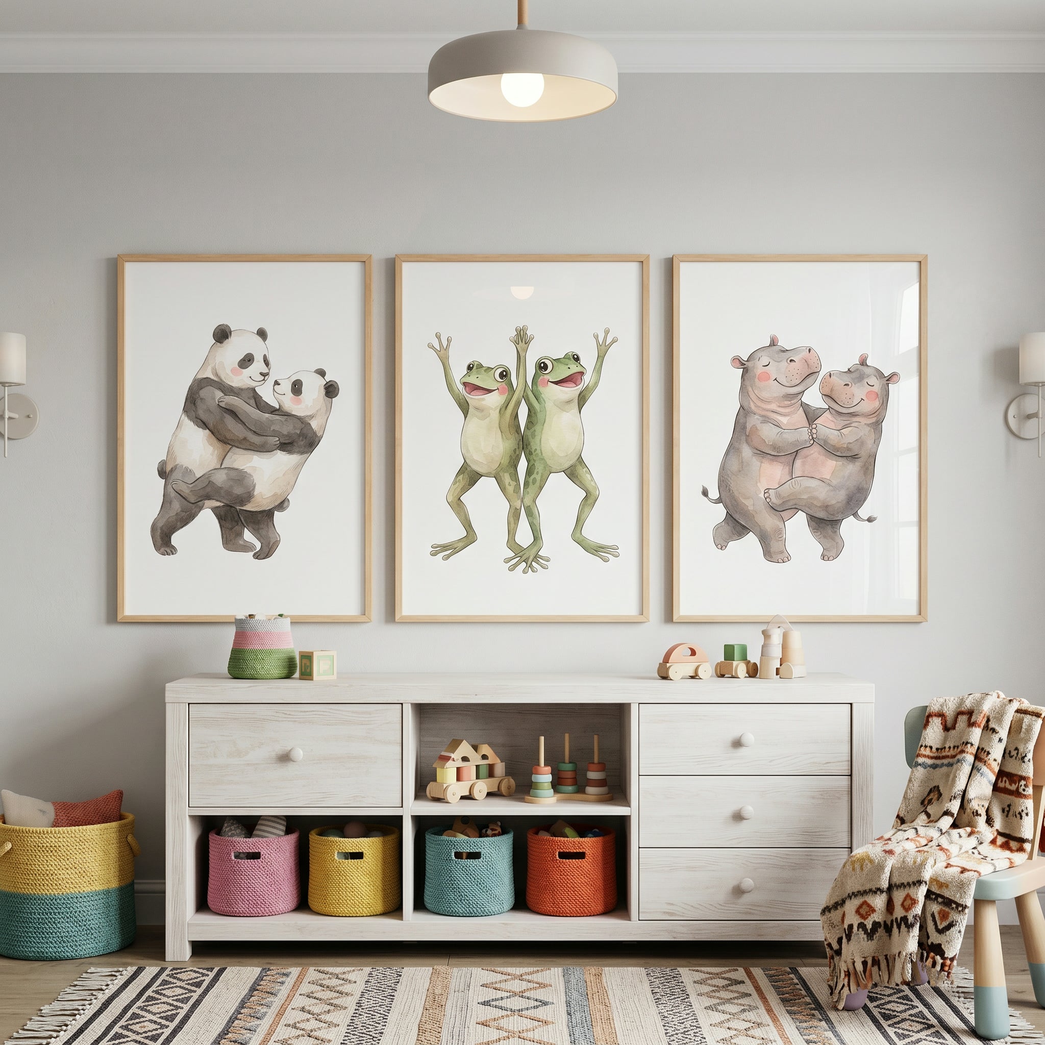 Whimsical Nursery Dancing Animal Wall Art Set of 3 - Dancing Animal Duos