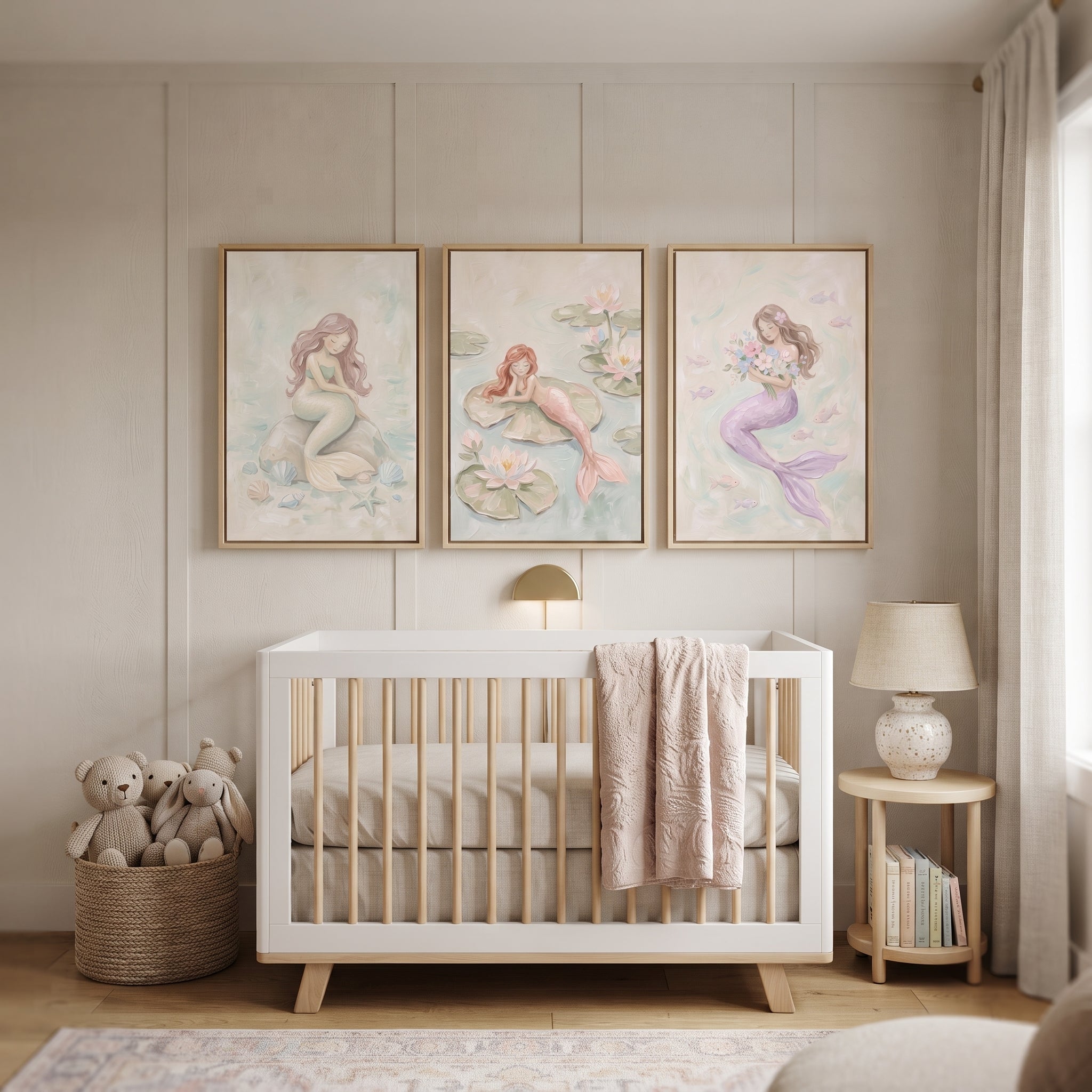 Whimsical Ocean Fantasy Mermaid Wall Art Set of 3 - Dreamy Ocean Sprites