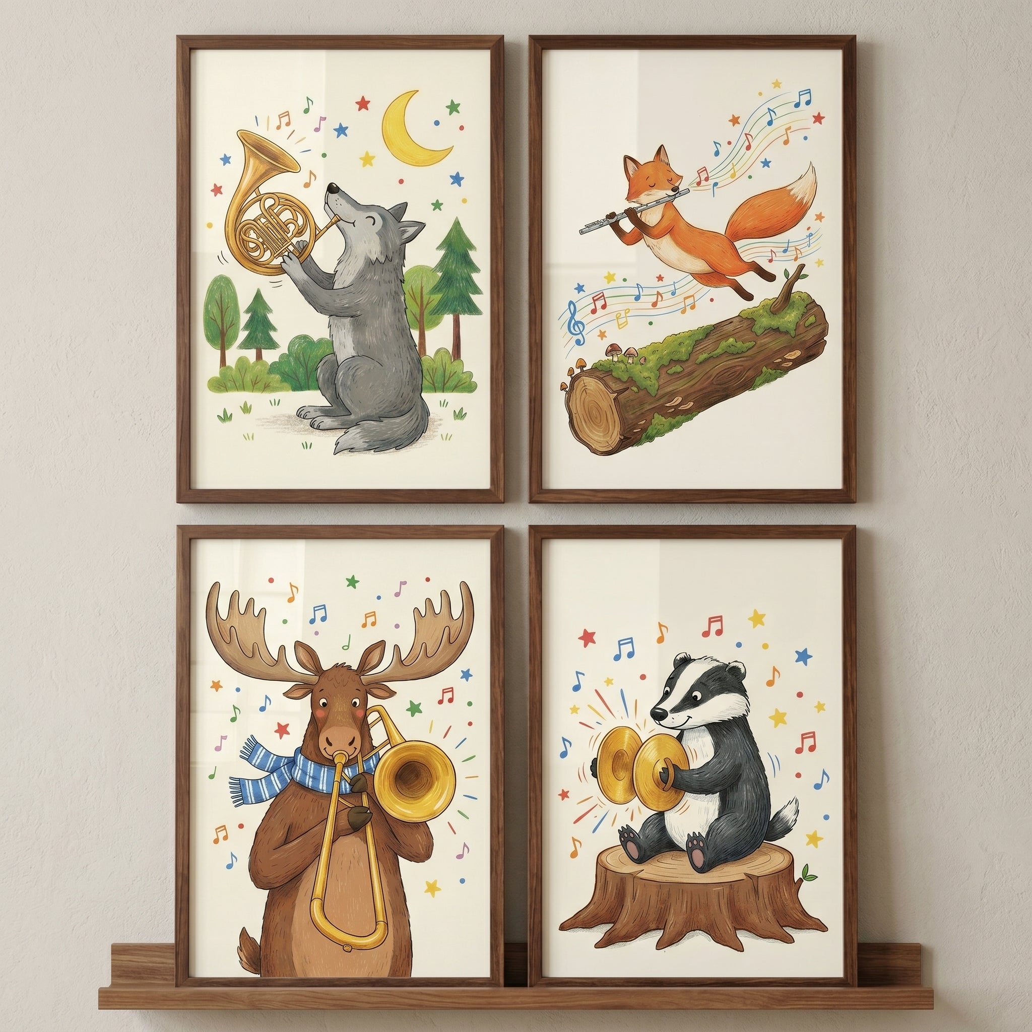 Whimsical Orchestral Woodland Animals Print Set Of 4 - Woodland Rhythm Band
