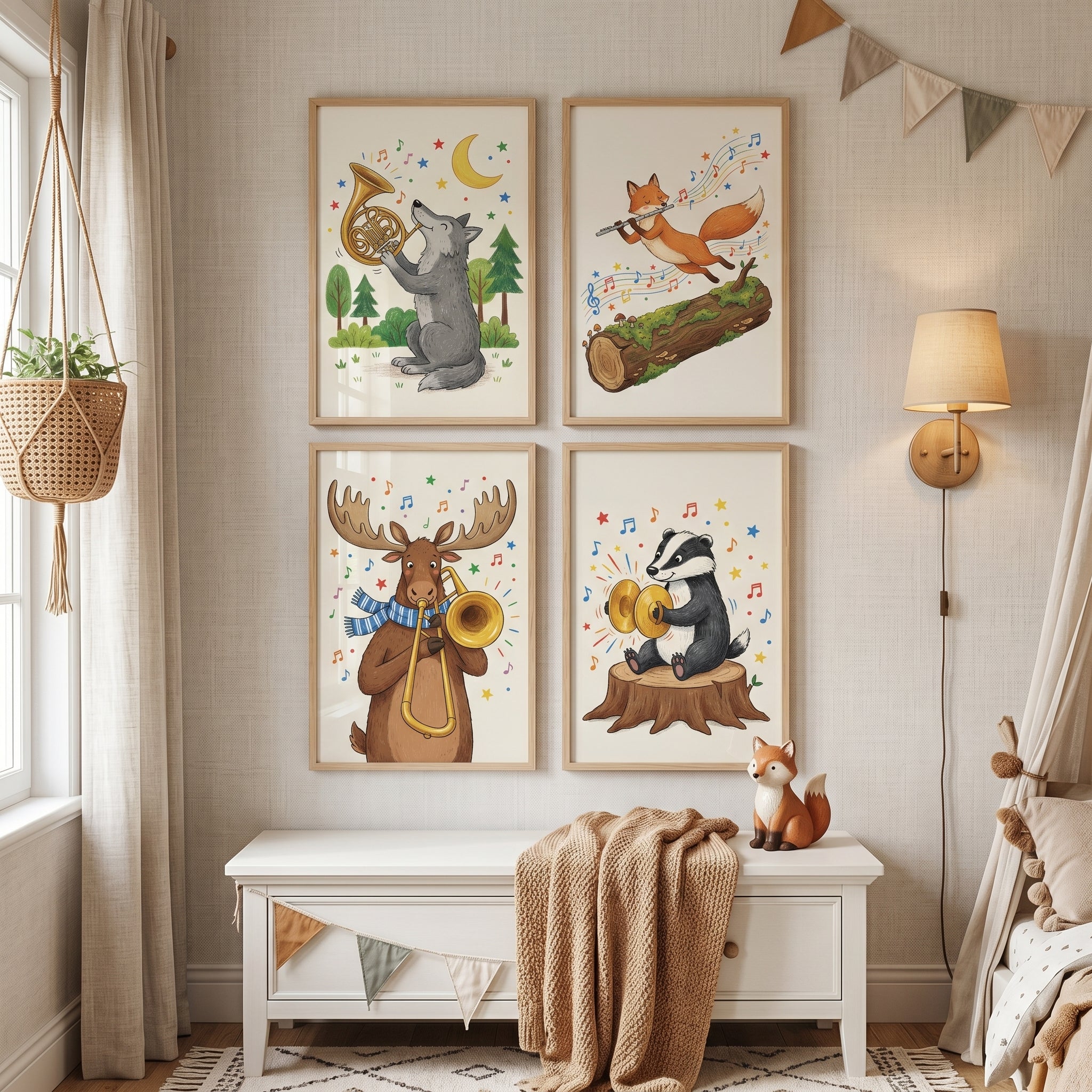Whimsical Orchestral Woodland Animals Print Set Of 4 - Woodland Rhythm Band
