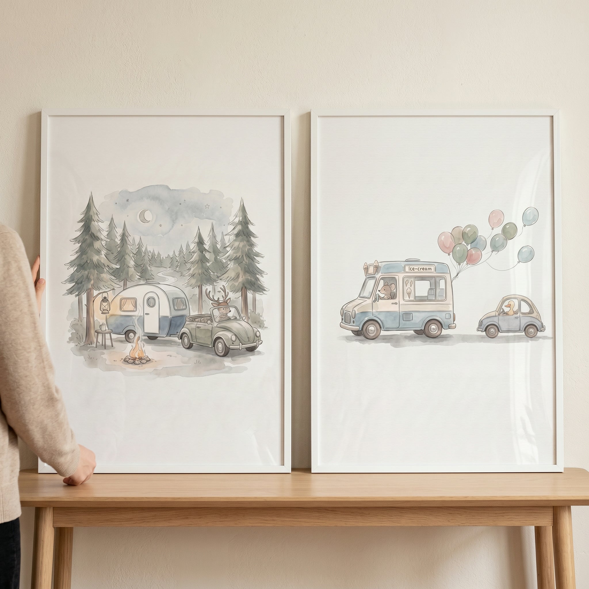 Whimsical Palette Transport Animals Wall Art Set of 2 - Whimsical Forest Travels