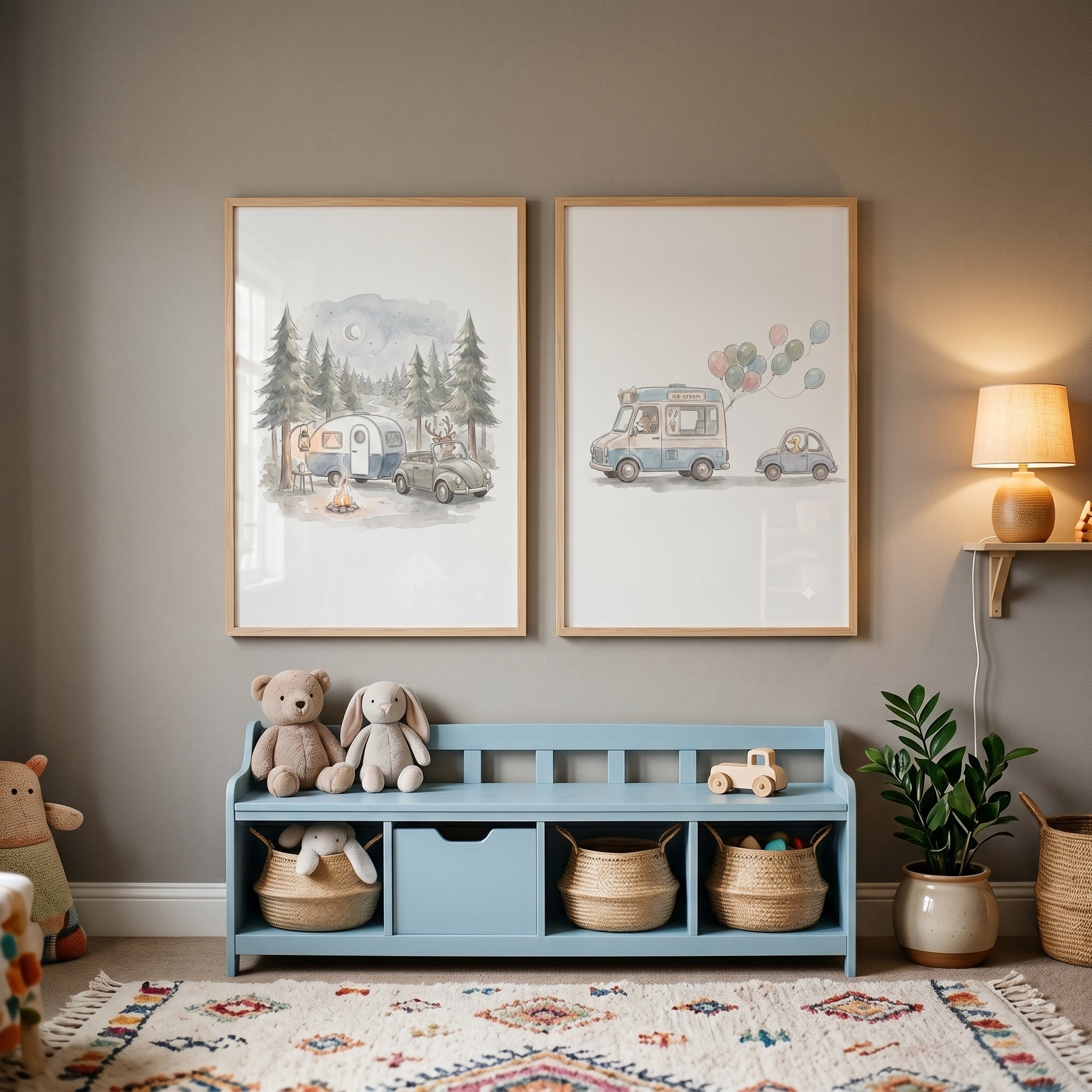 Whimsical Palette Transport Animals Wall Art Set of 2 - Whimsical Forest Travels