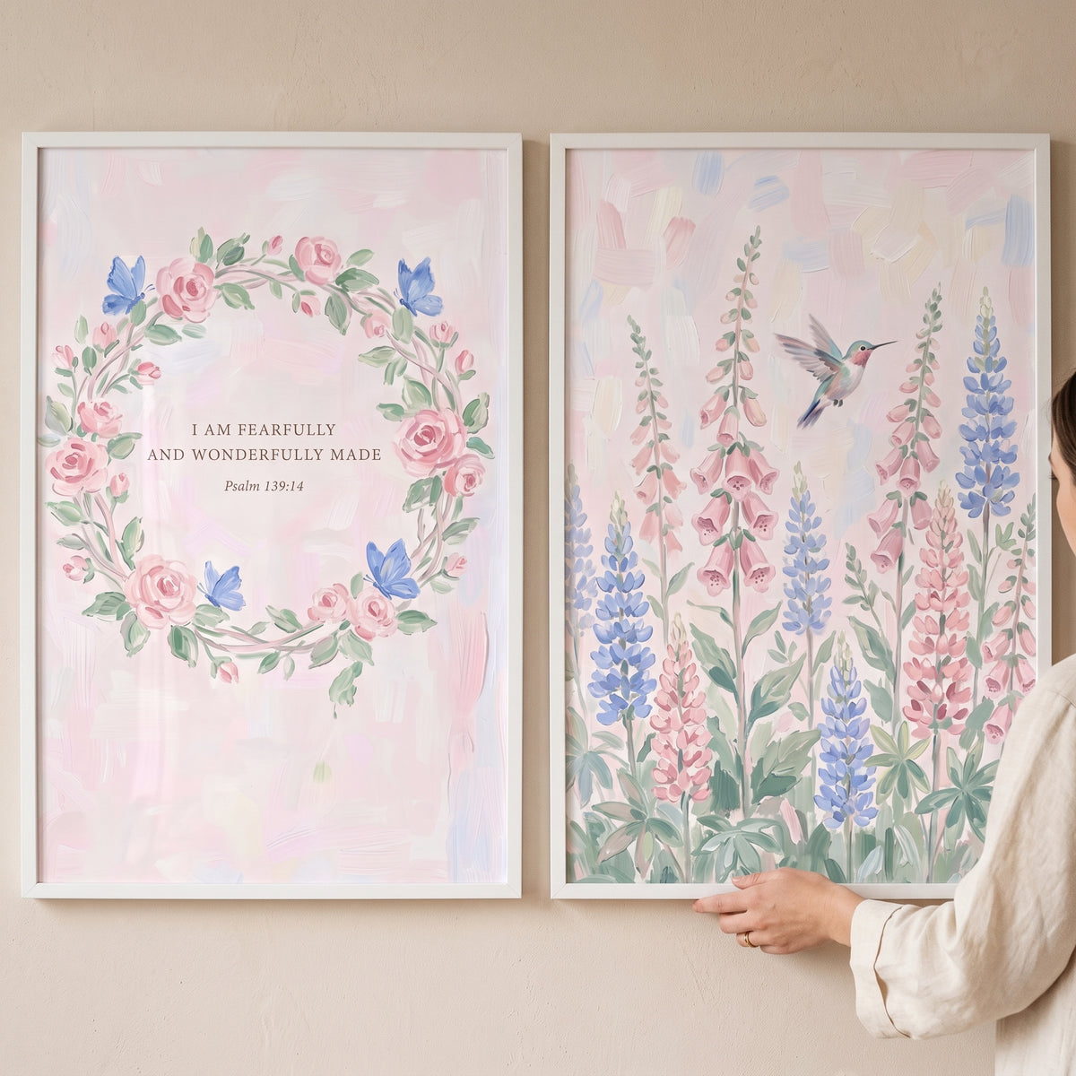 Whimsical Pastel Garden Artwork Set of 2 - Pastel Floral Verse