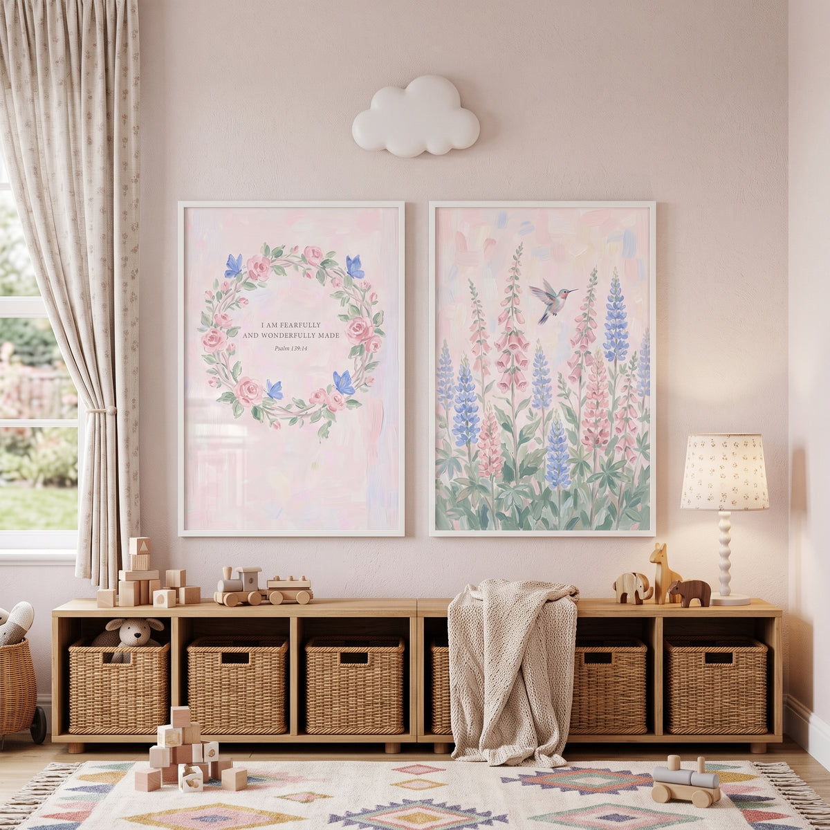 Whimsical Pastel Garden Artwork Set of 2 - Pastel Floral Verse