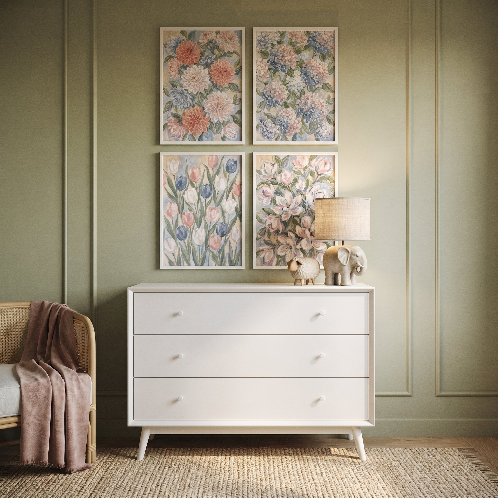 Whimsical Pastel Garden Floral Wall Art Set of 4 - Pastel Floral Quartet
