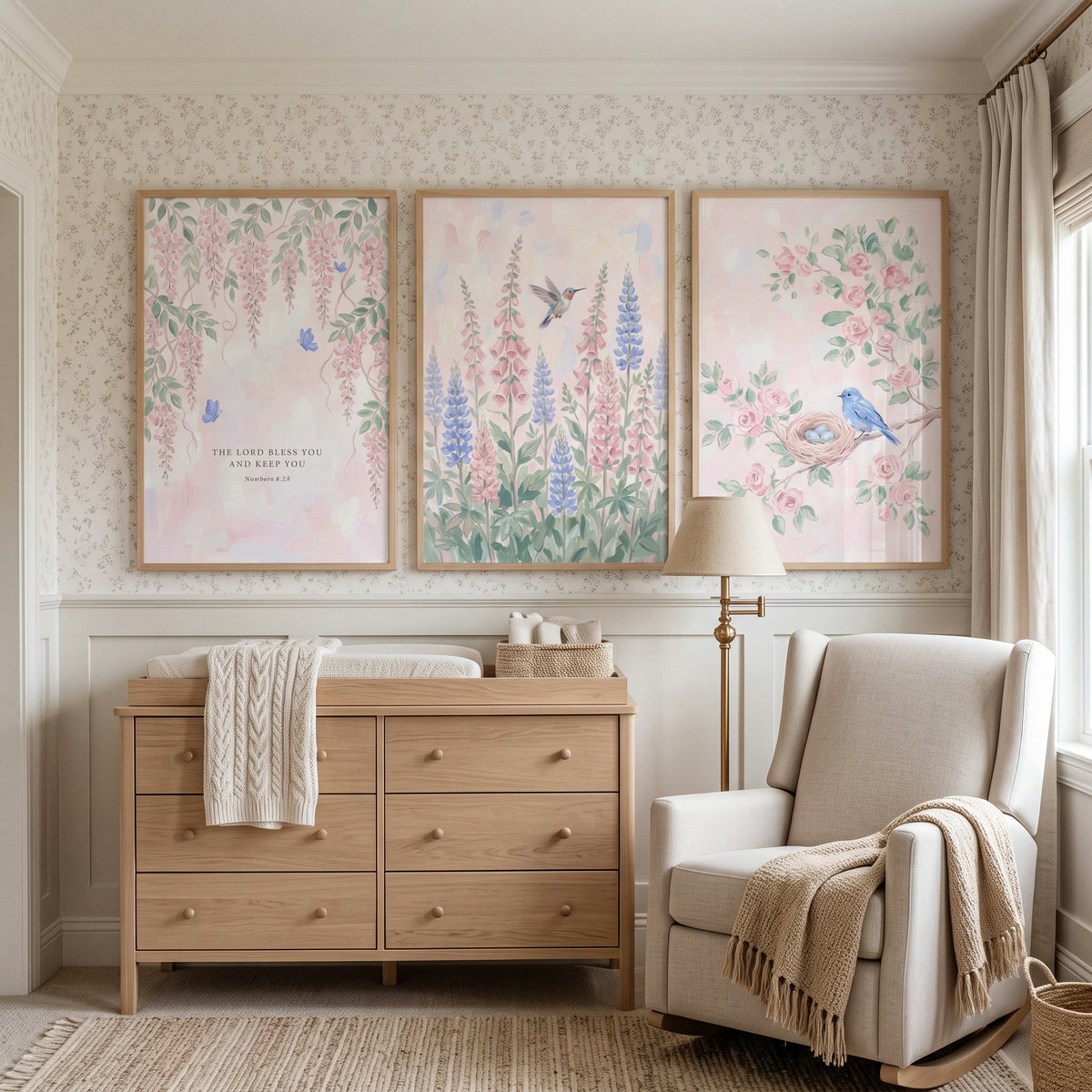 Whimsical Pastel Spring Garden Wall Art Set of 3 - Sacred Garden Trio
