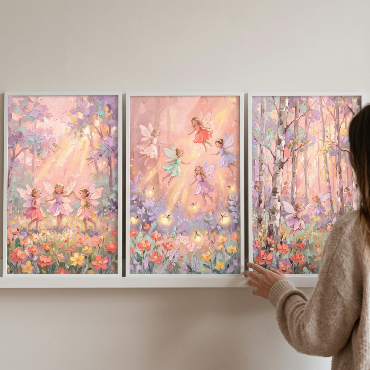 Whimsical Pastel Winged Fairy Wall Art Set of 3 - Pastel Pixie Woods