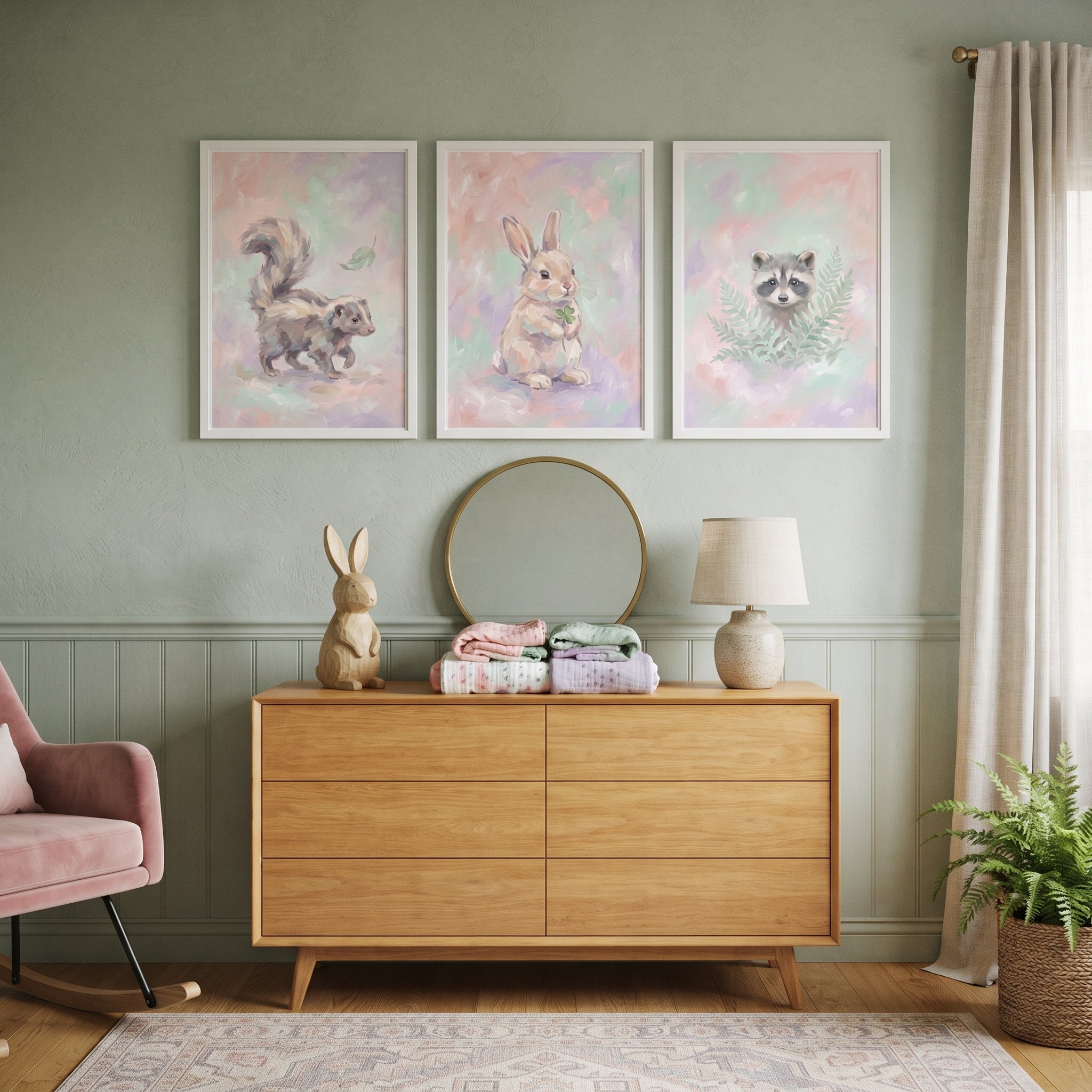 Whimsical Pastel Woodland Animal Wall Art Set of 3 - Whimsical Woodland Trio