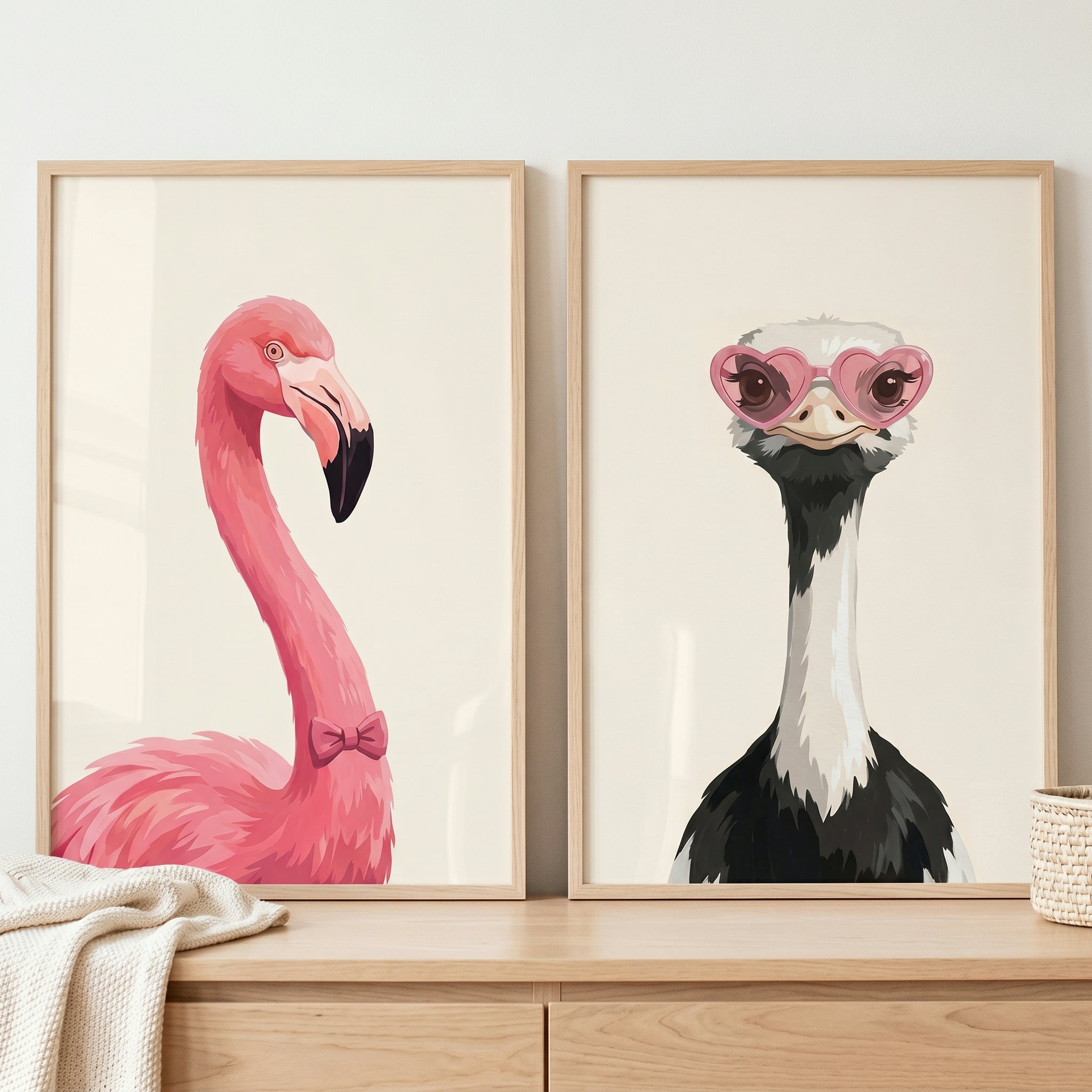 Whimsical Pink Accessory Bird Wall Art Set of 2 - Whimsical Long Necks