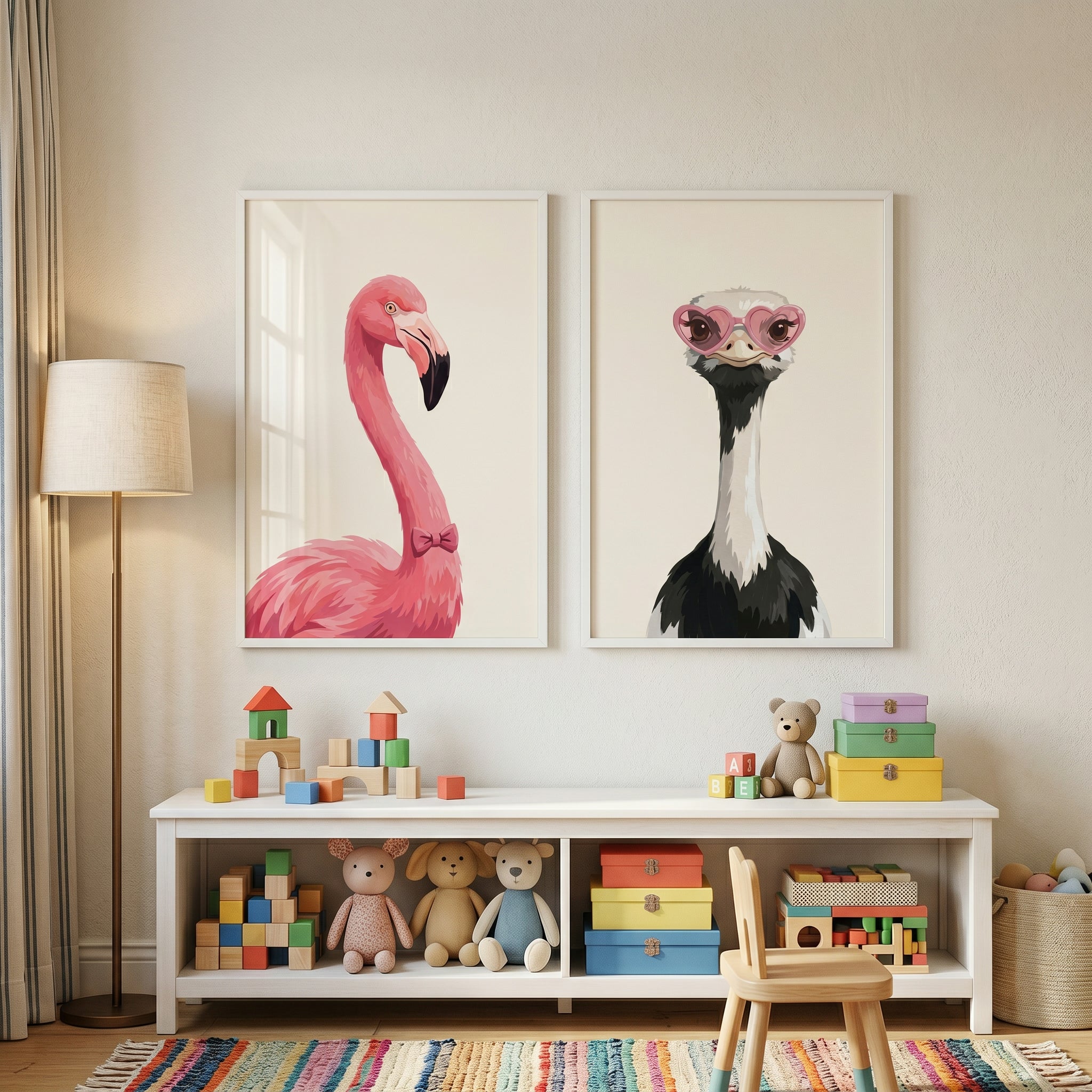 Whimsical Pink Accessory Bird Wall Art Set of 2 - Whimsical Long Necks