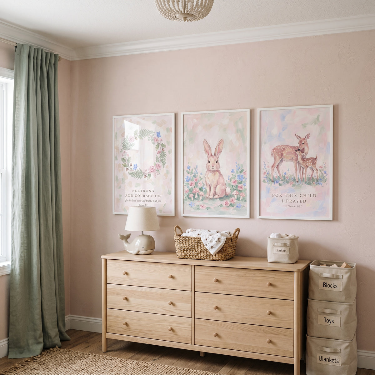 Whimsical Pink Forest Animals Wall Art Set of 3 - Blessed Forest Friends