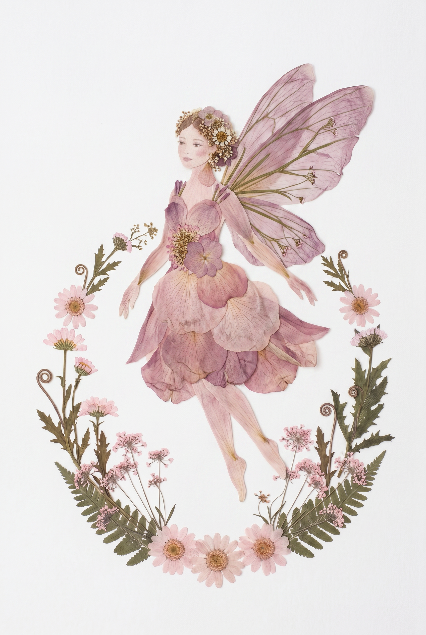 Whimsical Pink Petal Fairy Wall Art - Pressed Petal Sprite