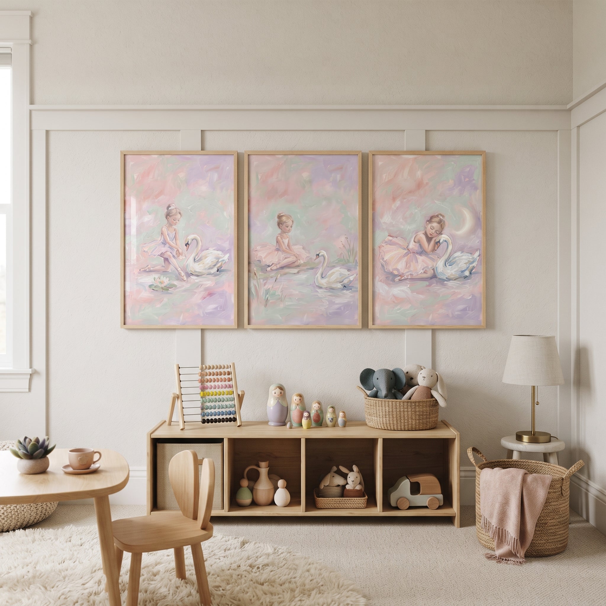 Whimsical Pond Ballet Swan Wall Art Set of 3 - Gentle Swan Dreams