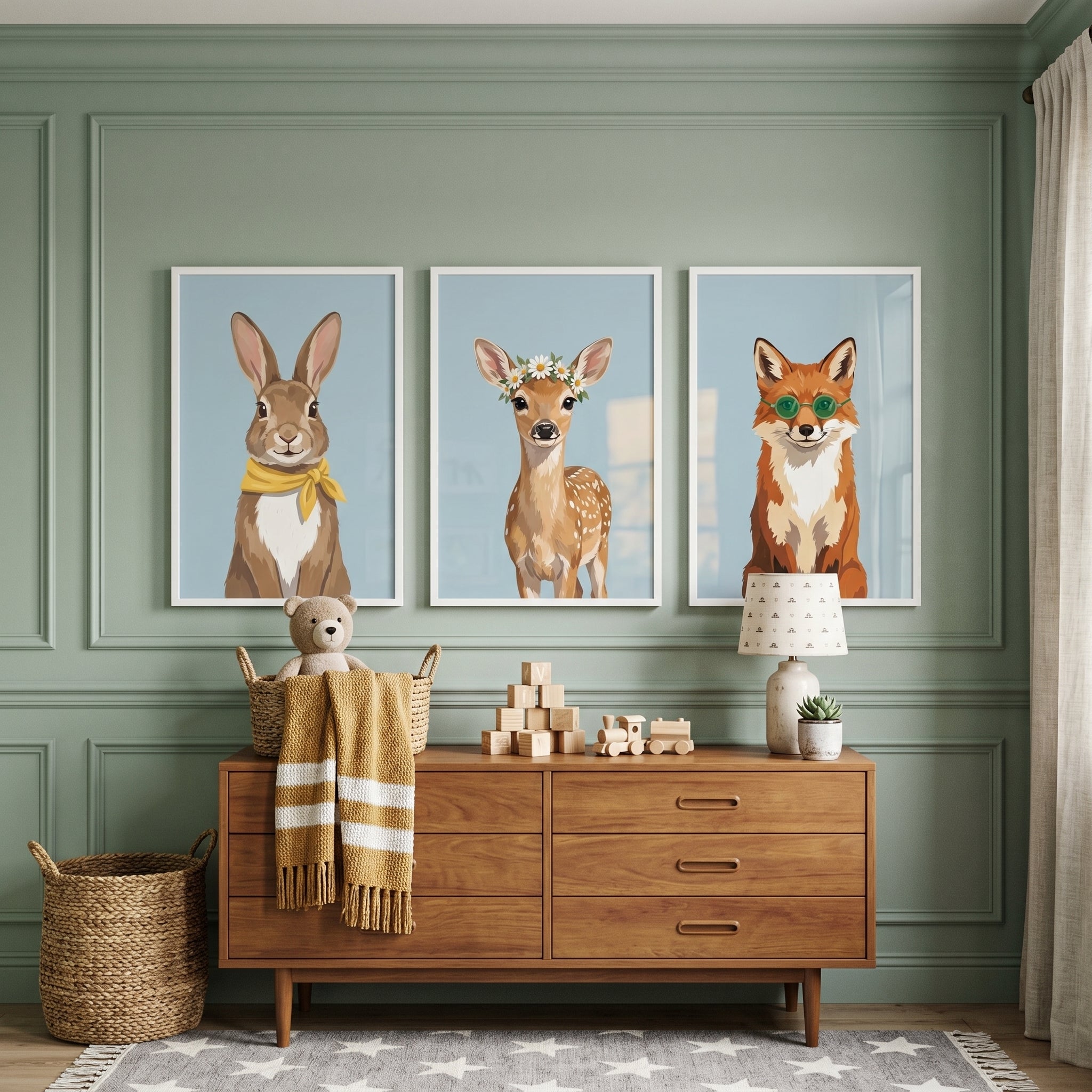 Whimsical Portrait Forest Animal Wall Art Set of 3 - Stylish Forest Animals