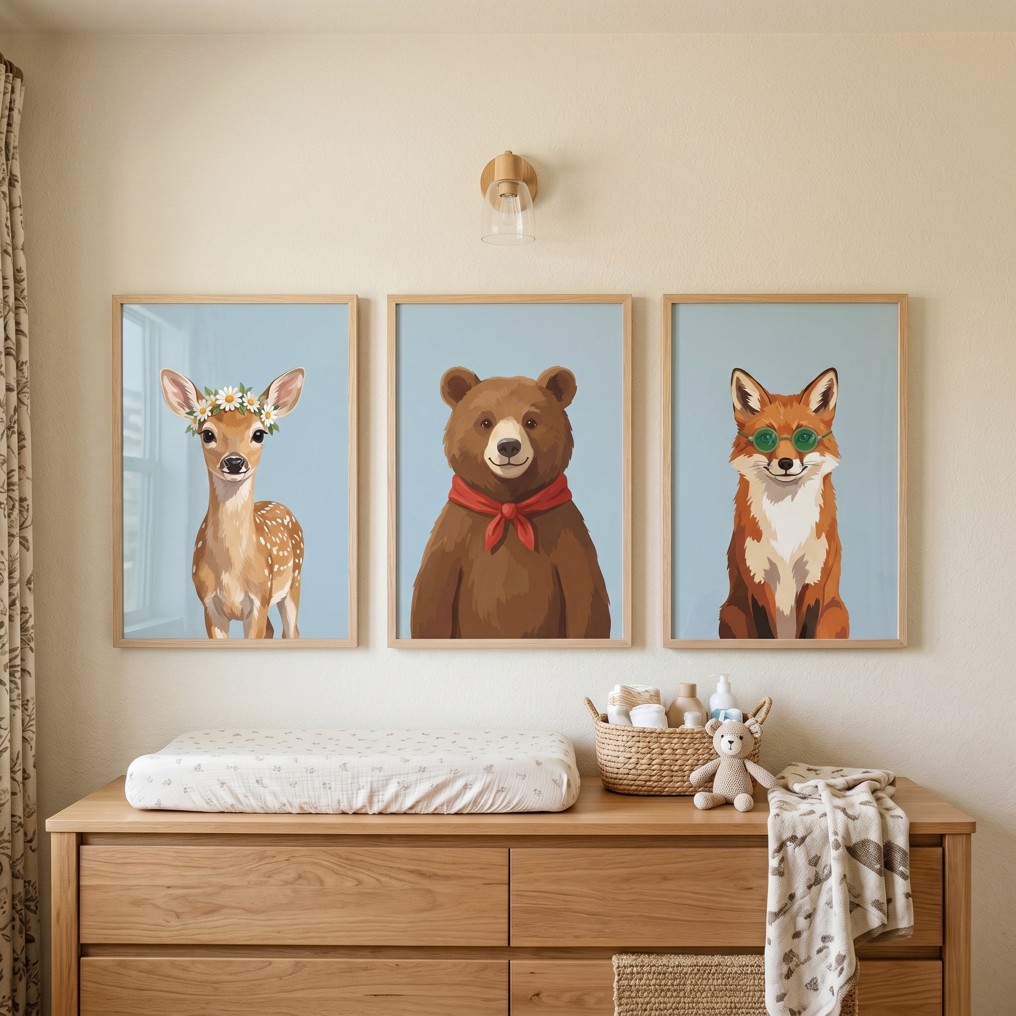 Whimsical Portrait Woodland Animal Wall Art Set of 3 - Woodland Friends Trio