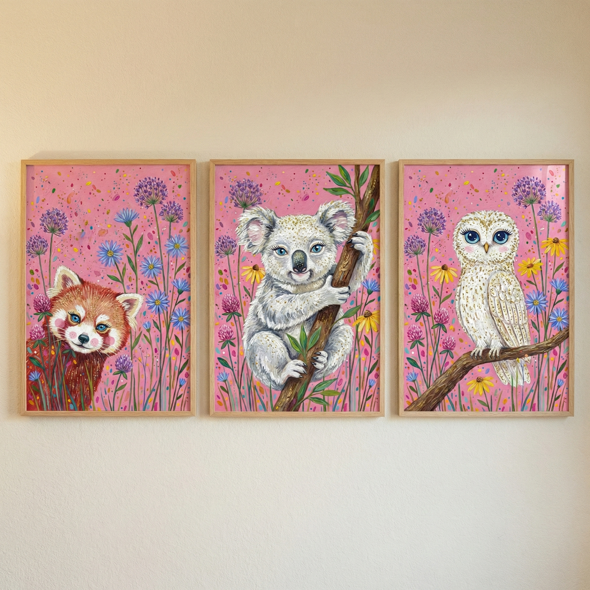 Whimsical Animals Print Set of 3 - Wild Floral Friends