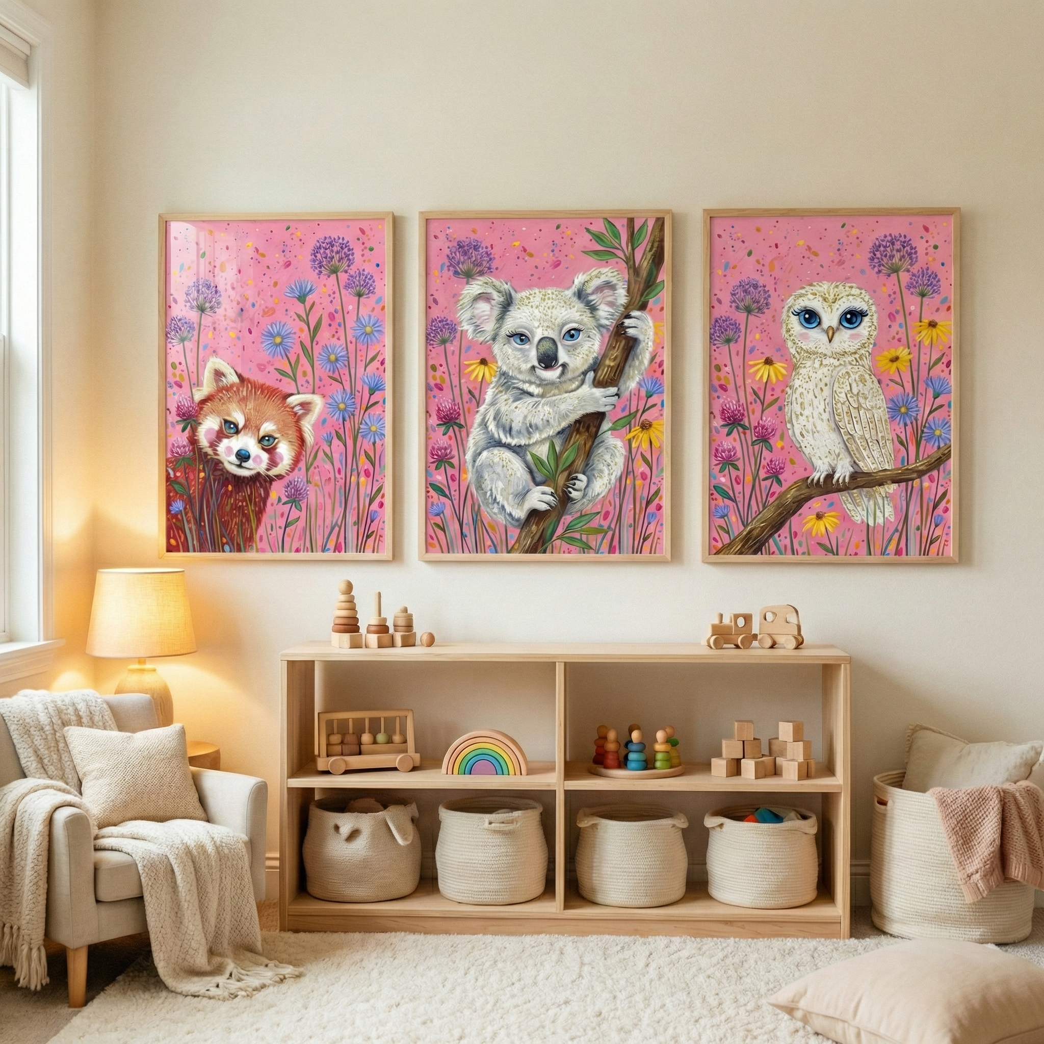 Whimsical Animals Print Set of 3 - Wild Floral Friends