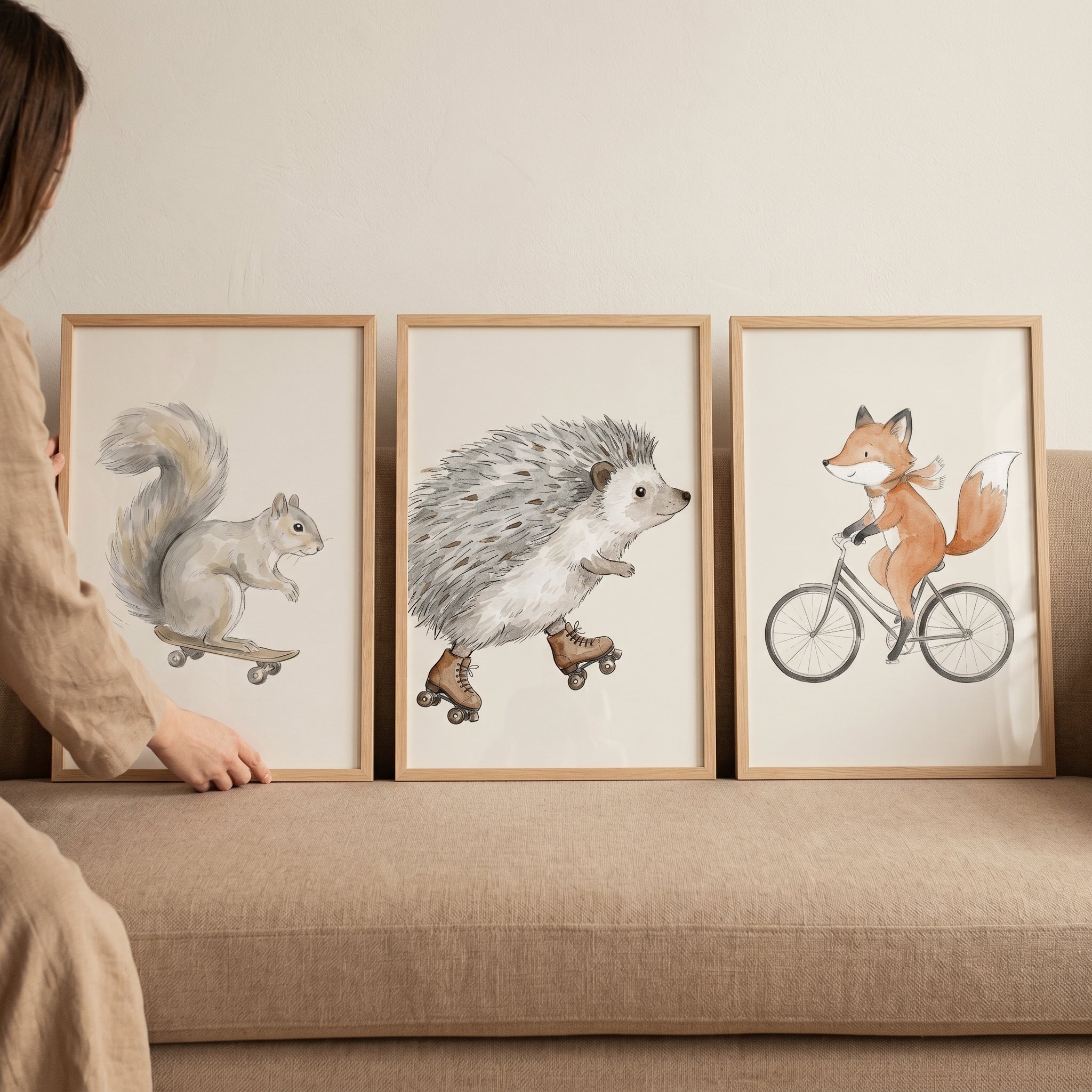 Whimsical Riding Woodland Animals Wall Art Set of 3 - Animals On Wheels