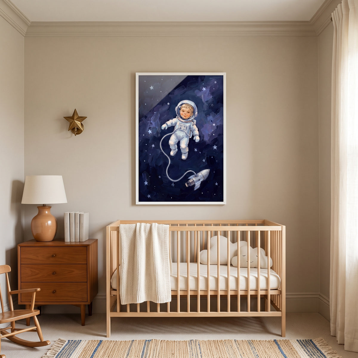Whimsical Space Baby Astronaut Wall Art - Little Space Explorer