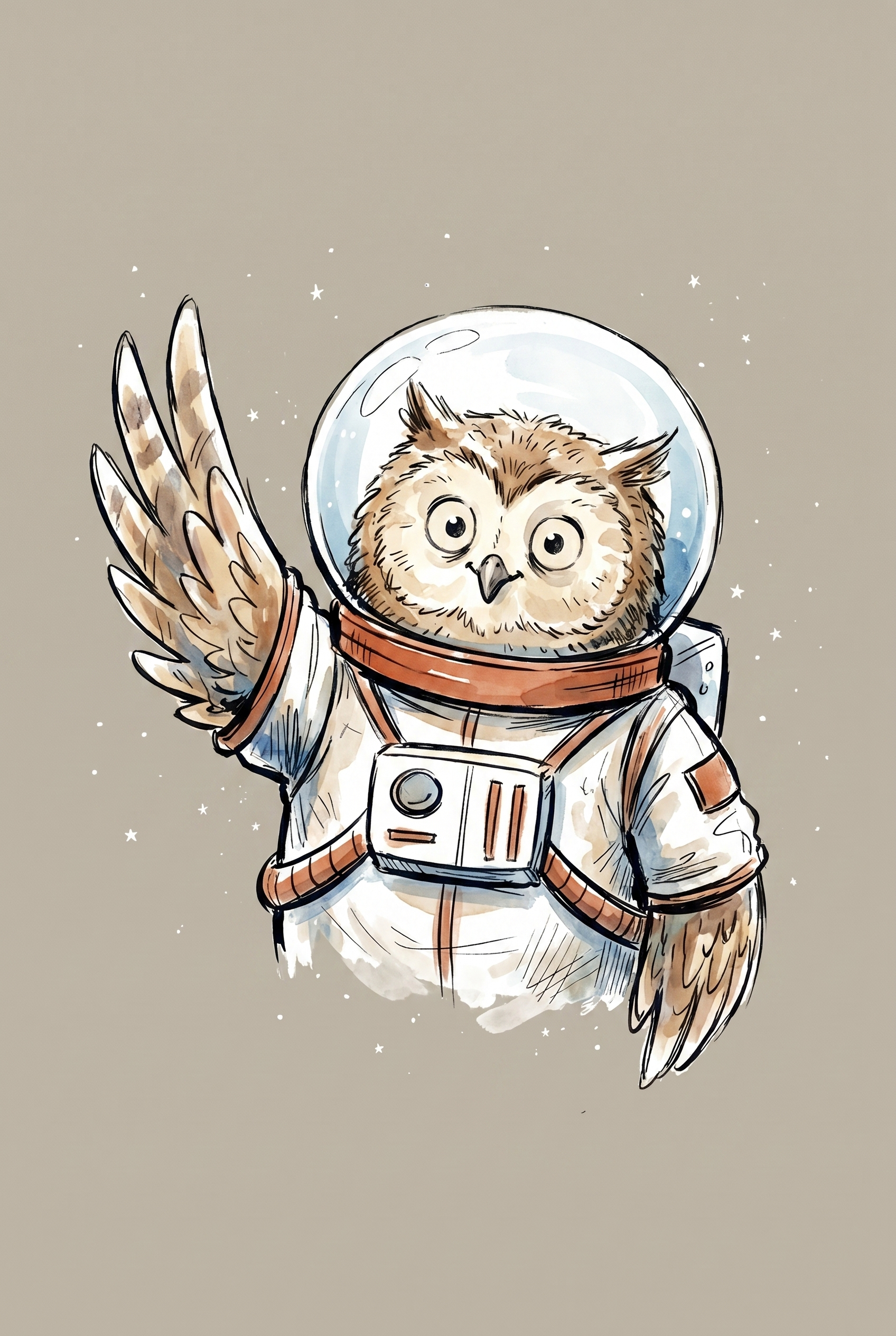 Whimsical Space Suit Owl Wall Art - Cosmic Owl Voyager