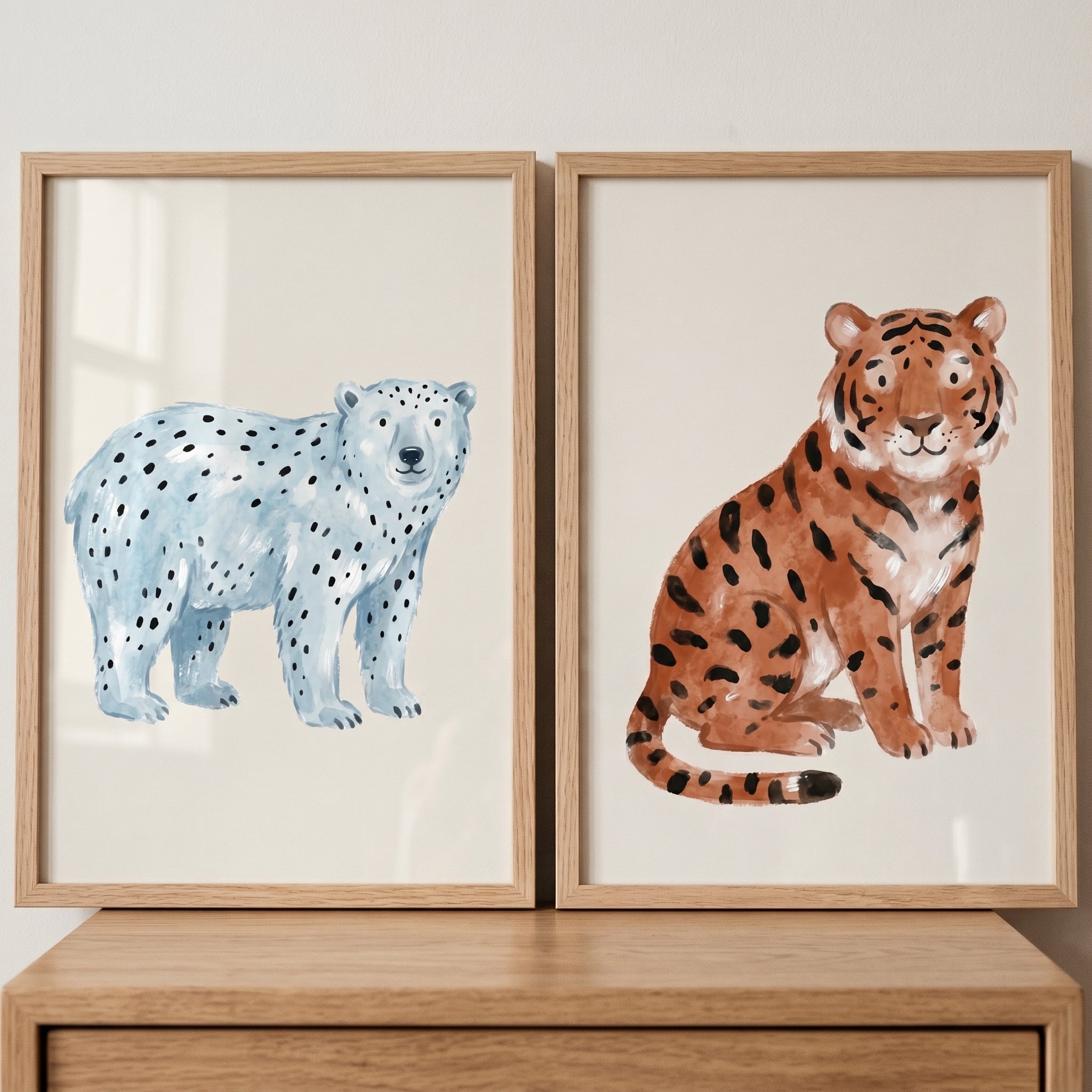 Whimsical Stippled Wild Animals Wall Art Set of 2 - Spotted Animal Duo