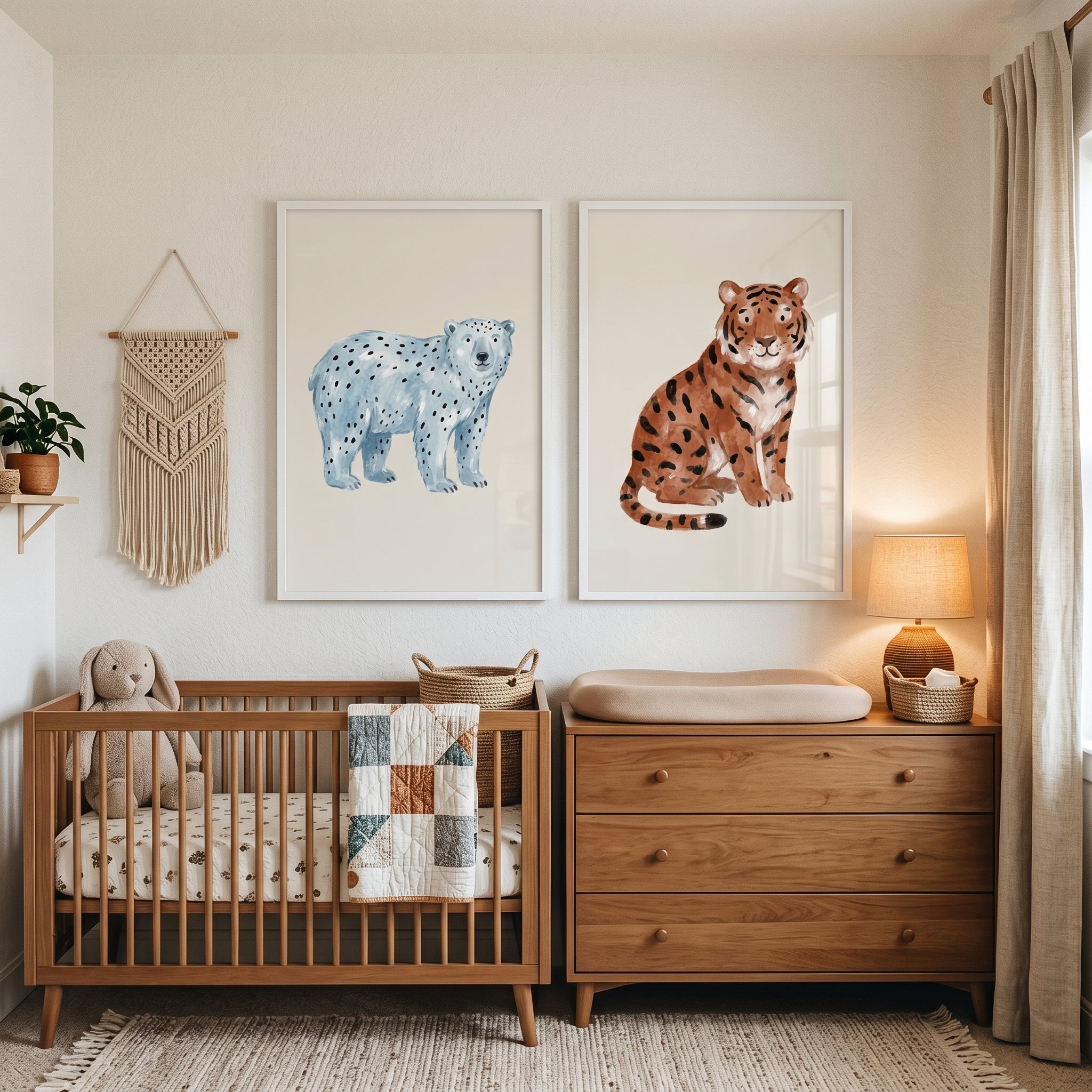 Whimsical Stippled Wild Animals Wall Art Set of 2 - Spotted Animal Duo