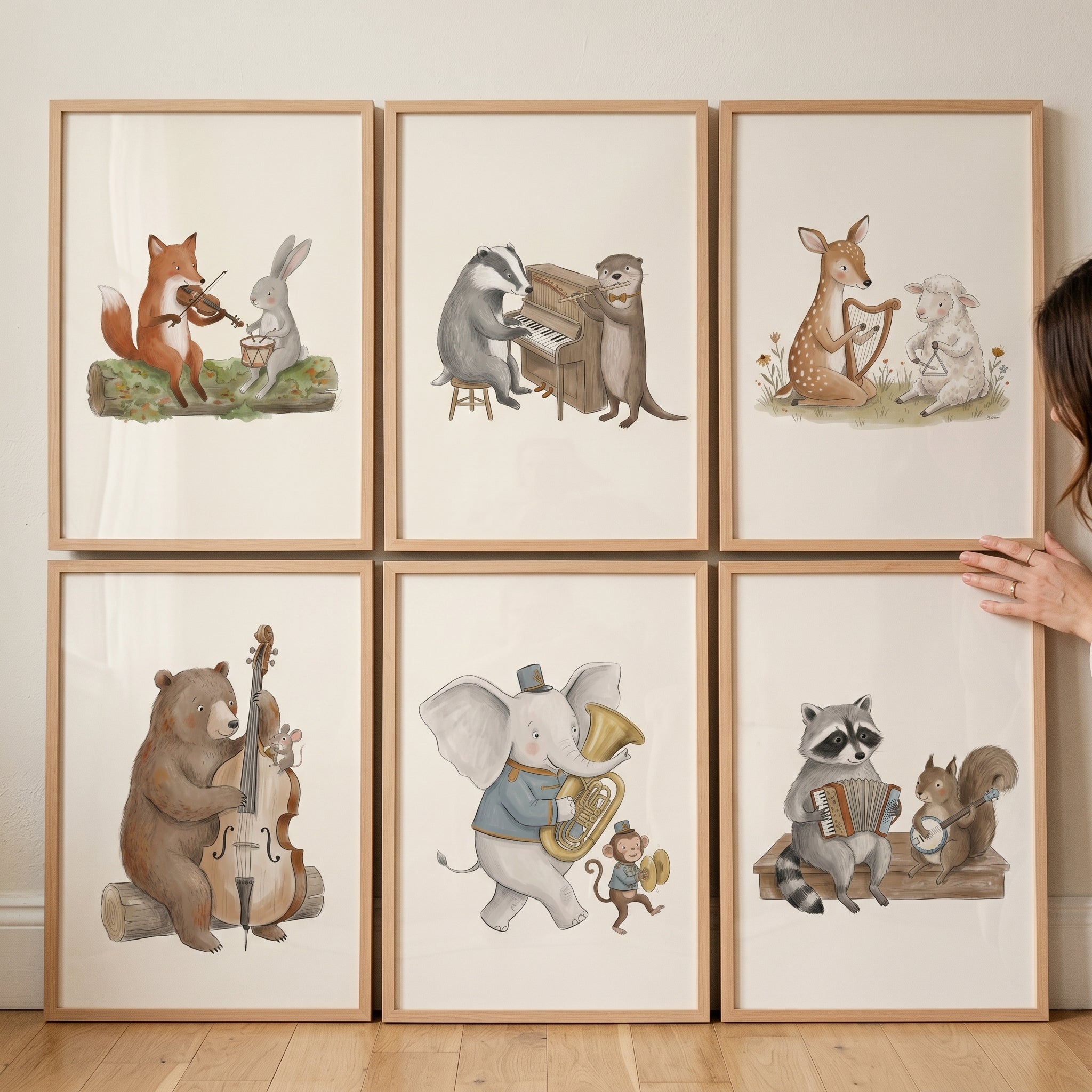 Whimsical Storybook Forest Animal Wall Art Set Of 6 - Forest Harmony Band
