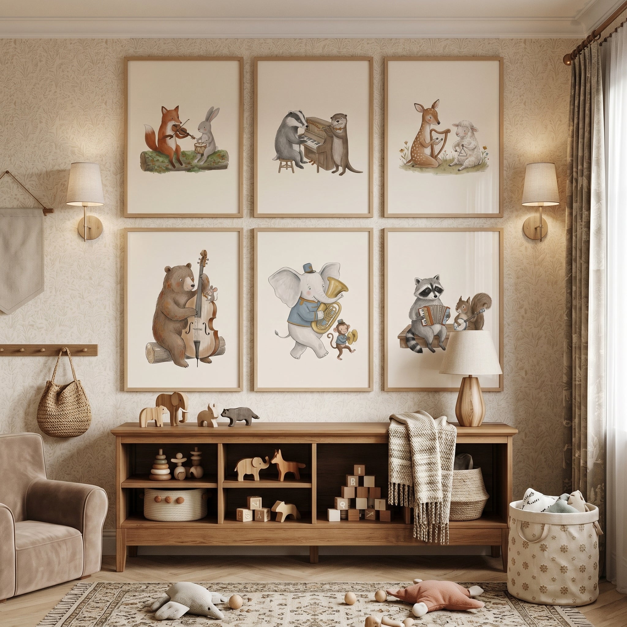 Whimsical Storybook Forest Animal Wall Art Set Of 6 - Forest Harmony Band