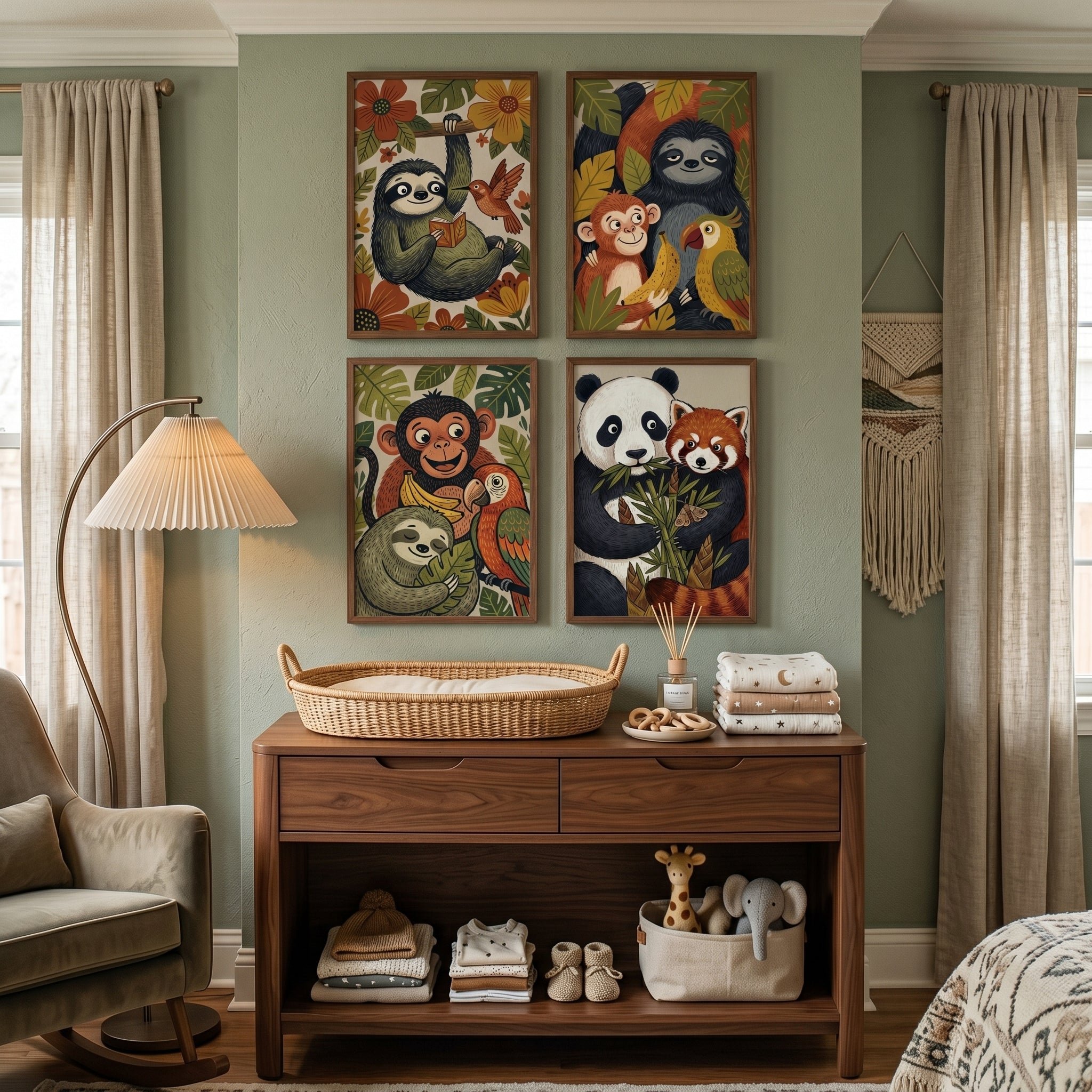 Whimsical Storybook Jungle Animals Wall Art Set of 4 - Happy Jungle Friends