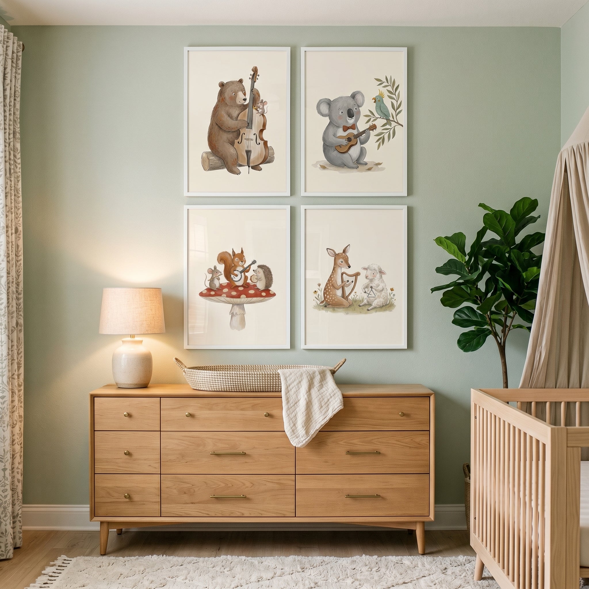 Whimsical Storybook Musical Animals Wall Art Set Of 4 - Woodland Harmony