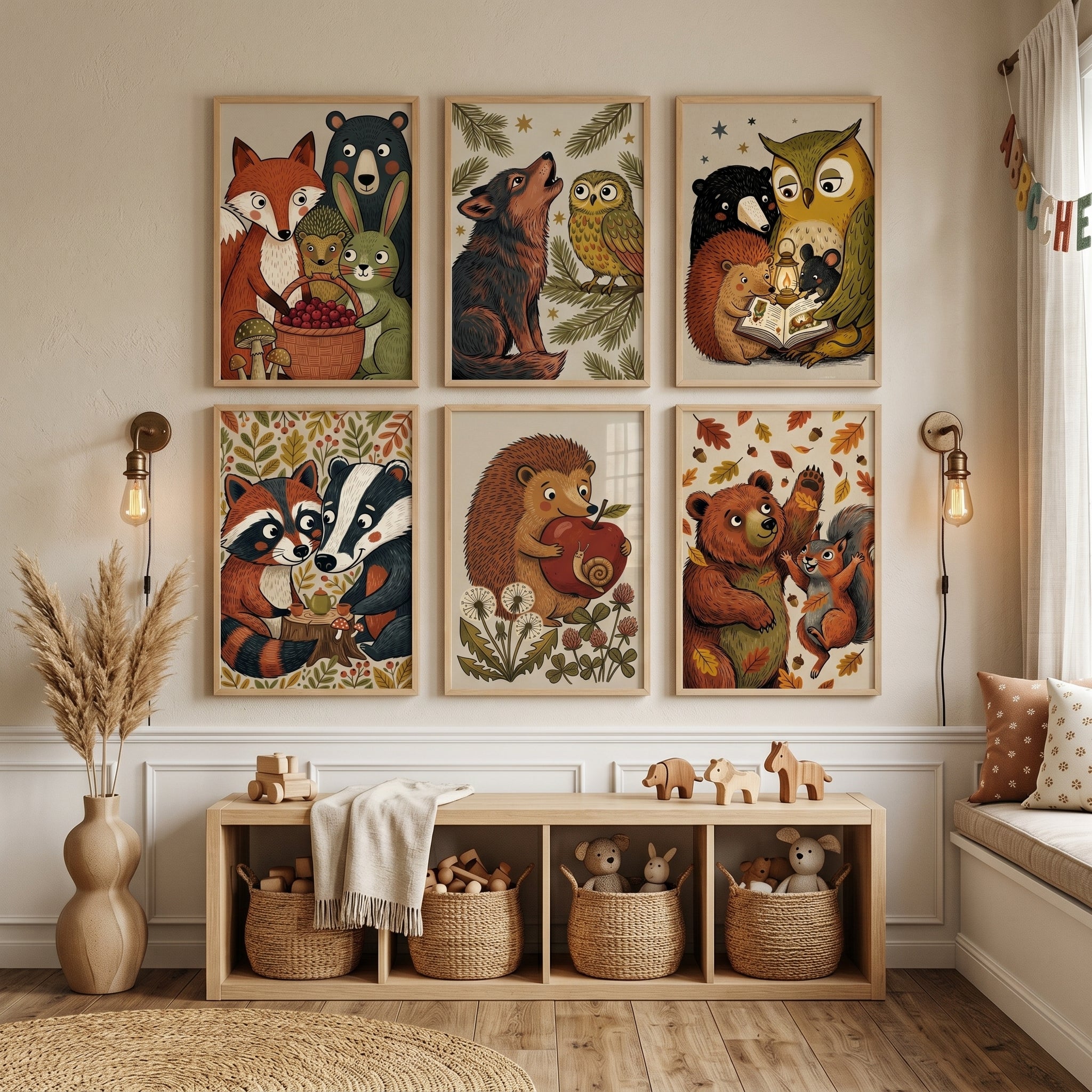 Whimsical Storybook Woodland Animals Wall Art Set of 6 - Woodland Friends Tales