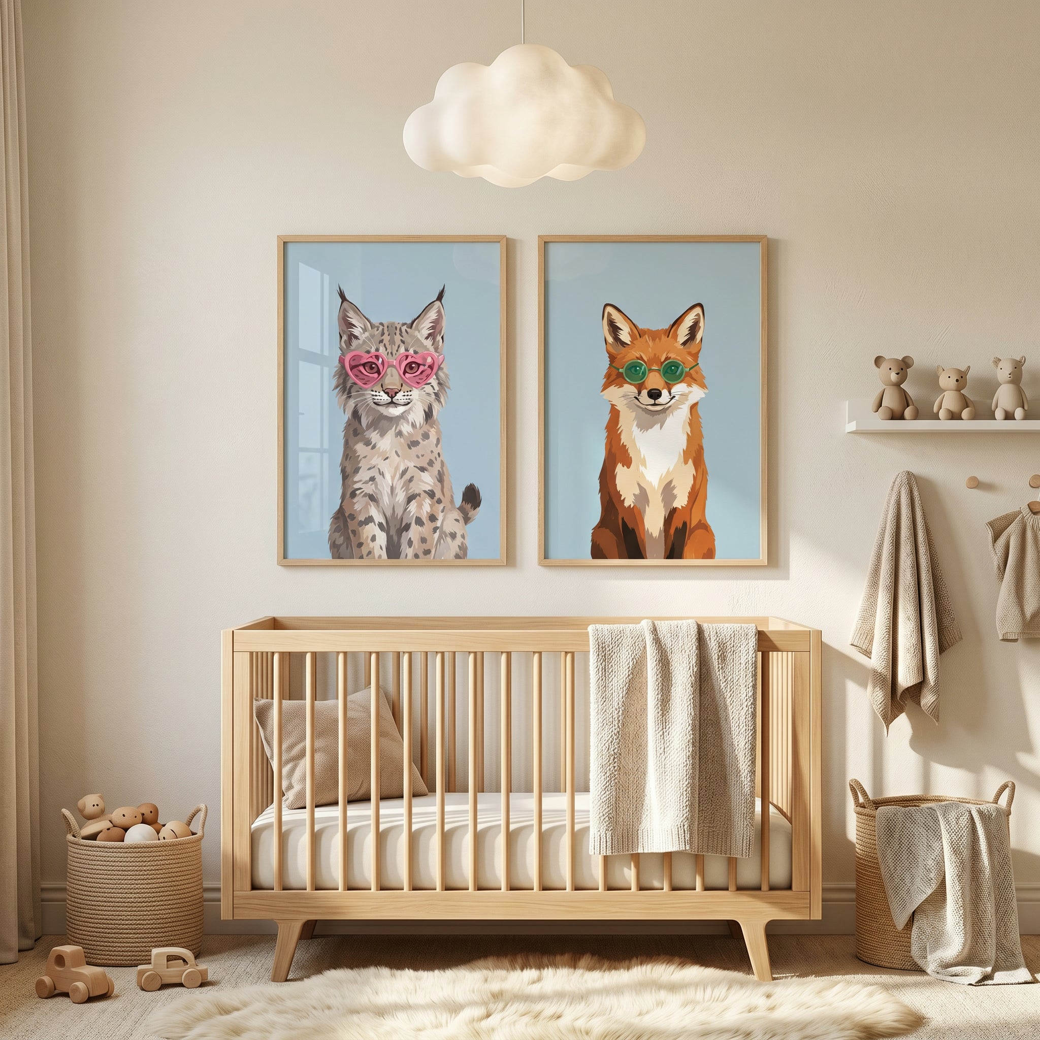 Whimsical Sunglass Animal Wall Art Set of 2 - Stylish Wild Animals