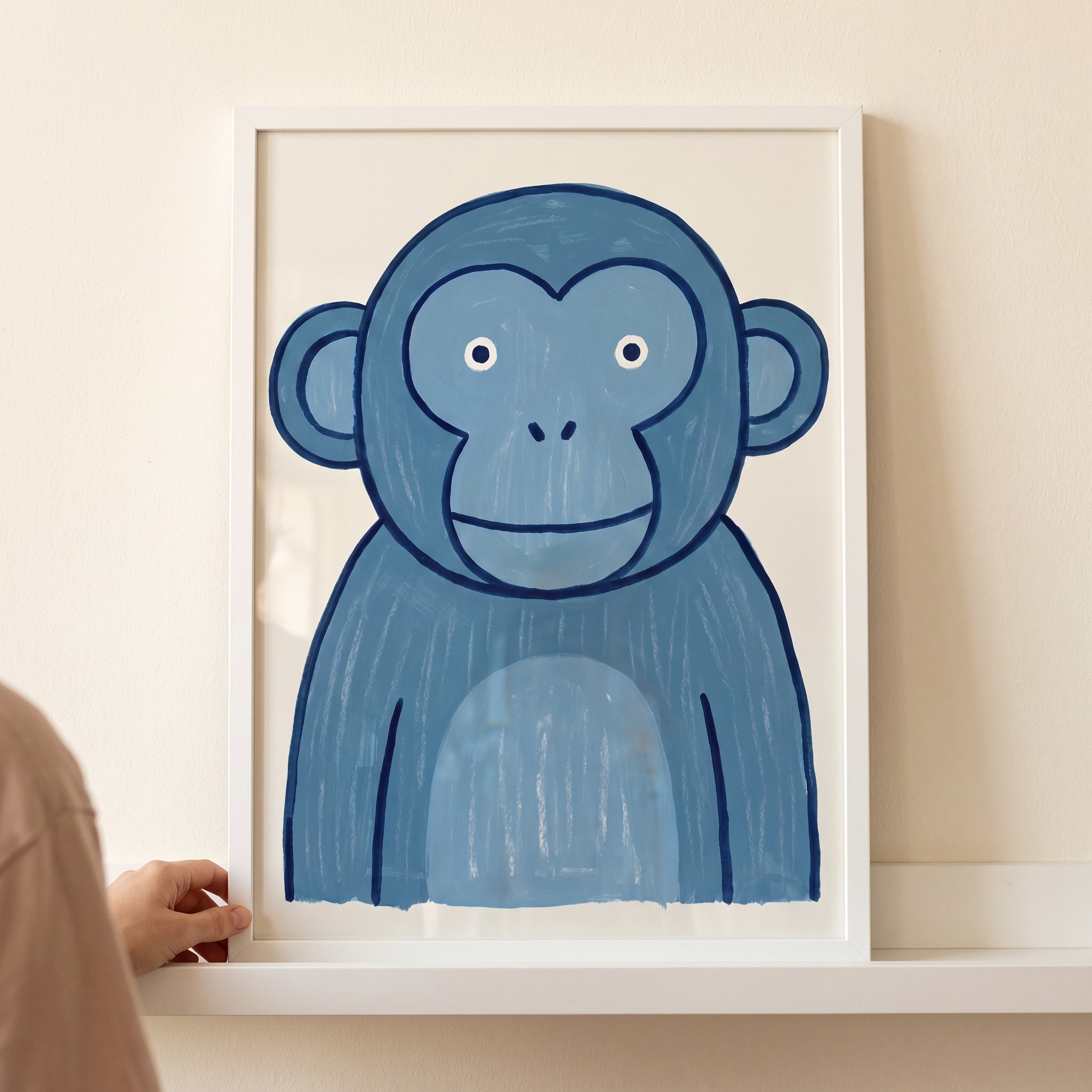 Whimsical Teal Blue Monkey Wall Art - Blue Jungle Friend