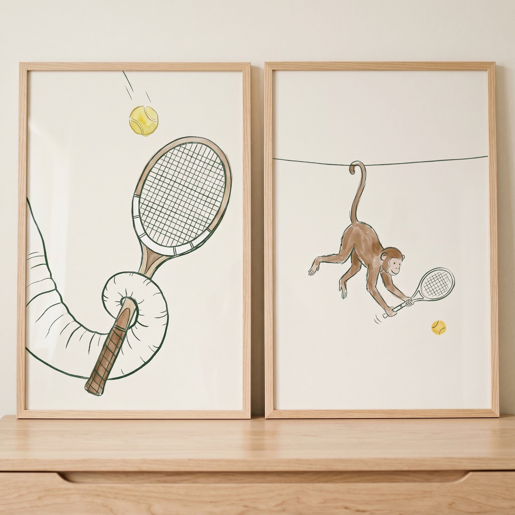 Whimsical Tennis Animal Wall Art Set of 2 - Jungle Court Fun