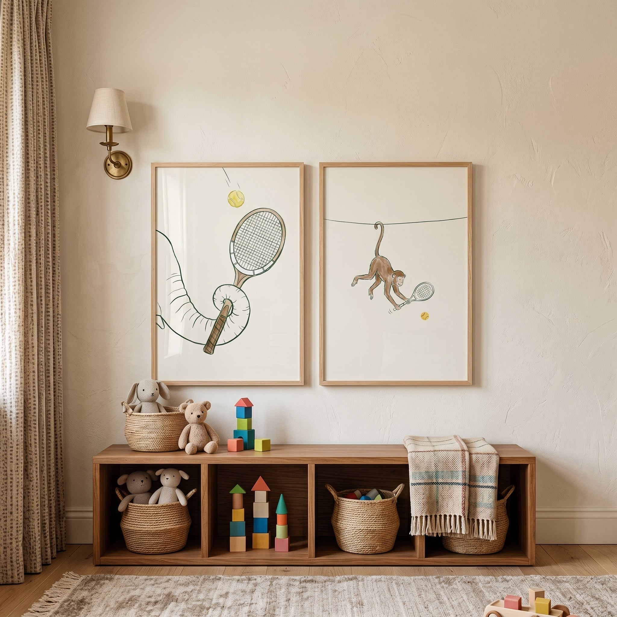 Whimsical Tennis Animal Wall Art Set of 2 - Jungle Court Fun