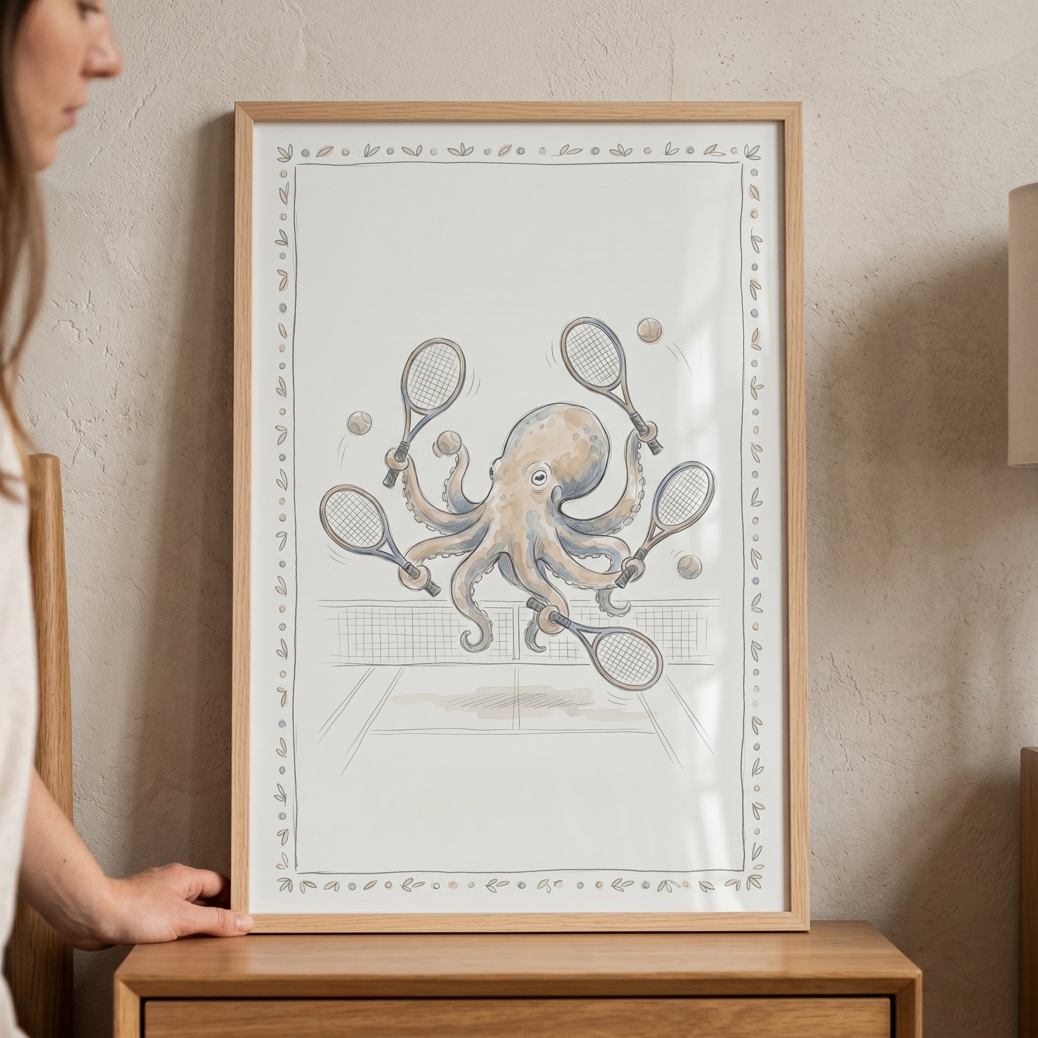 Whimsical Tennis Octopus Artwork - Eight Armed Ace