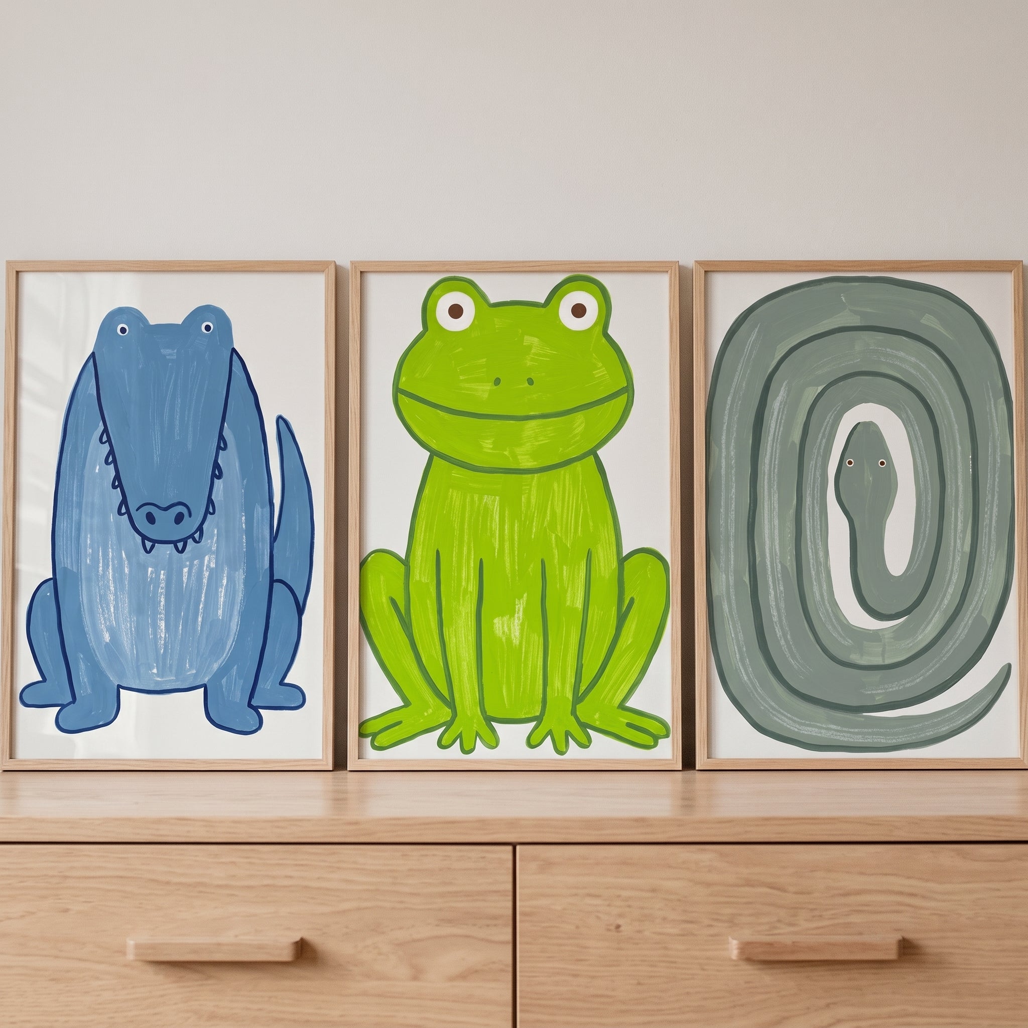 Whimsical Textured Animals Wall Art Set Of 3 - Happy Animal Trio