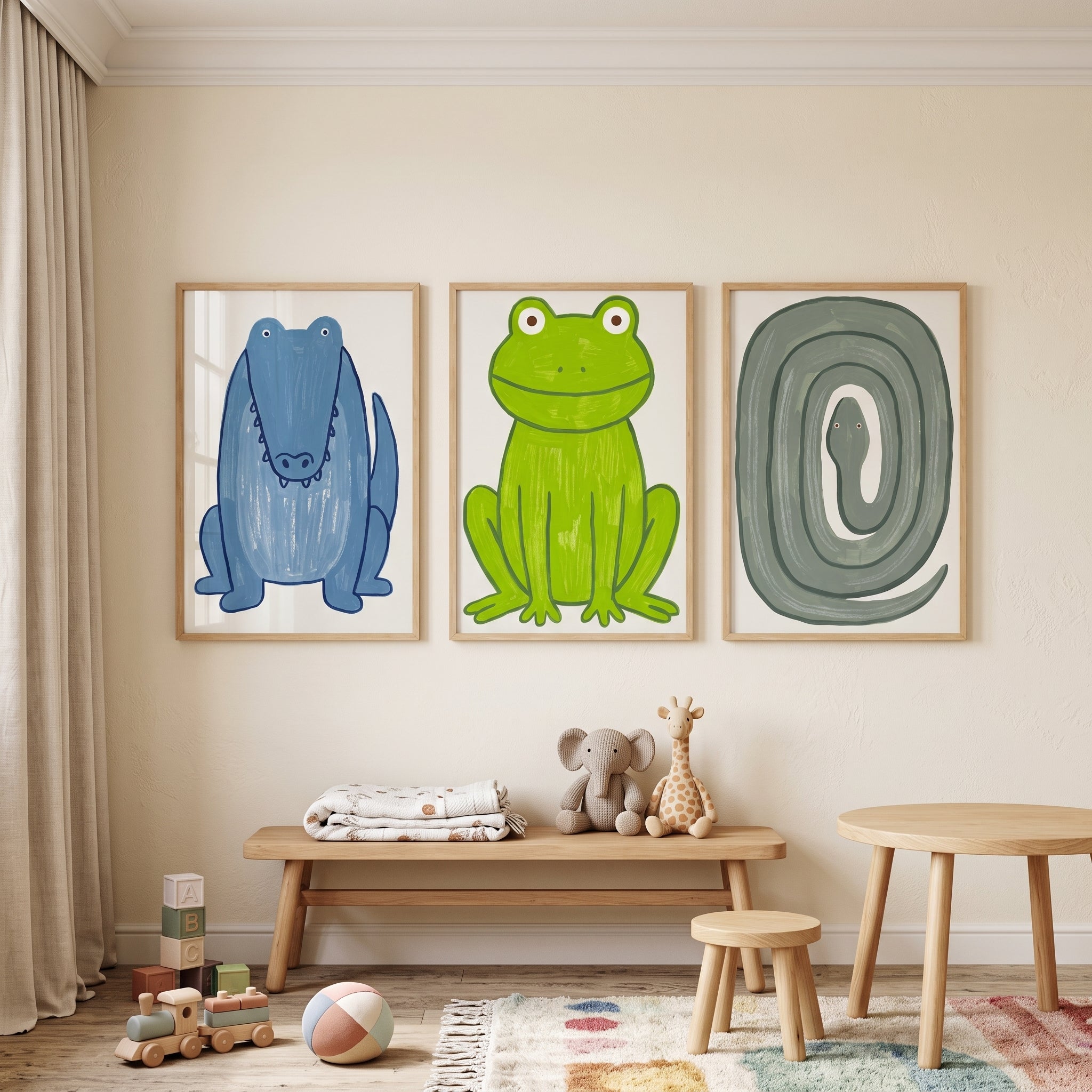 Whimsical Textured Animals Wall Art Set Of 3 - Happy Animal Trio