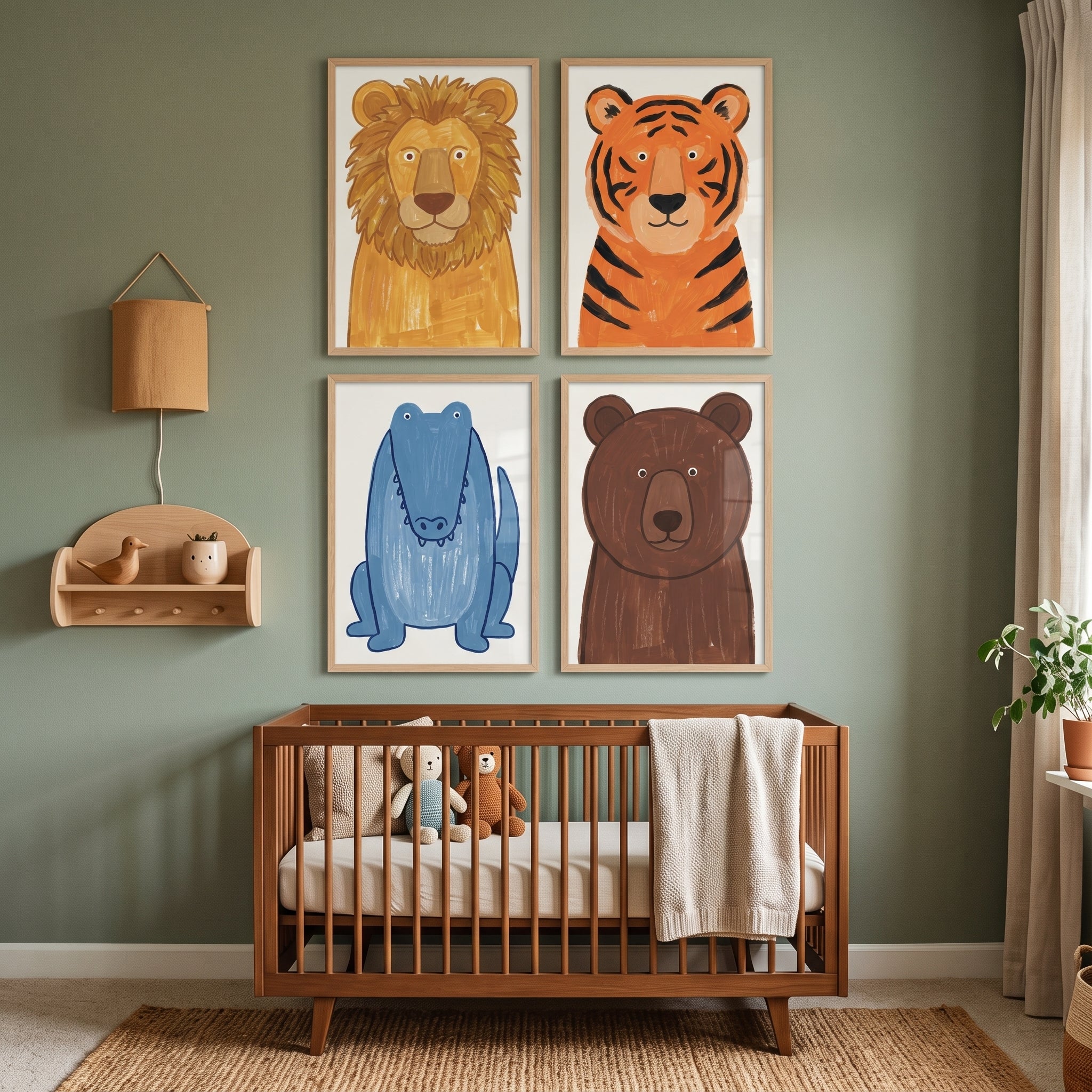 Whimsical Textured Safari Animals Wall Art Set Of 4 - Colorful Jungle Crew