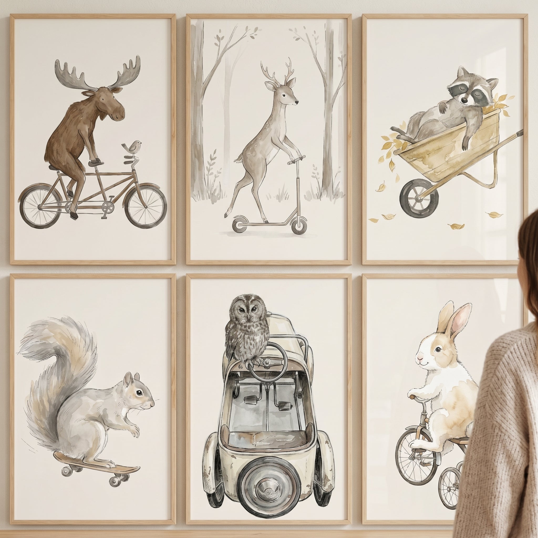 Whimsical Traveling Woodland Animals Print Set of 6 - Whimsical Forest Rides