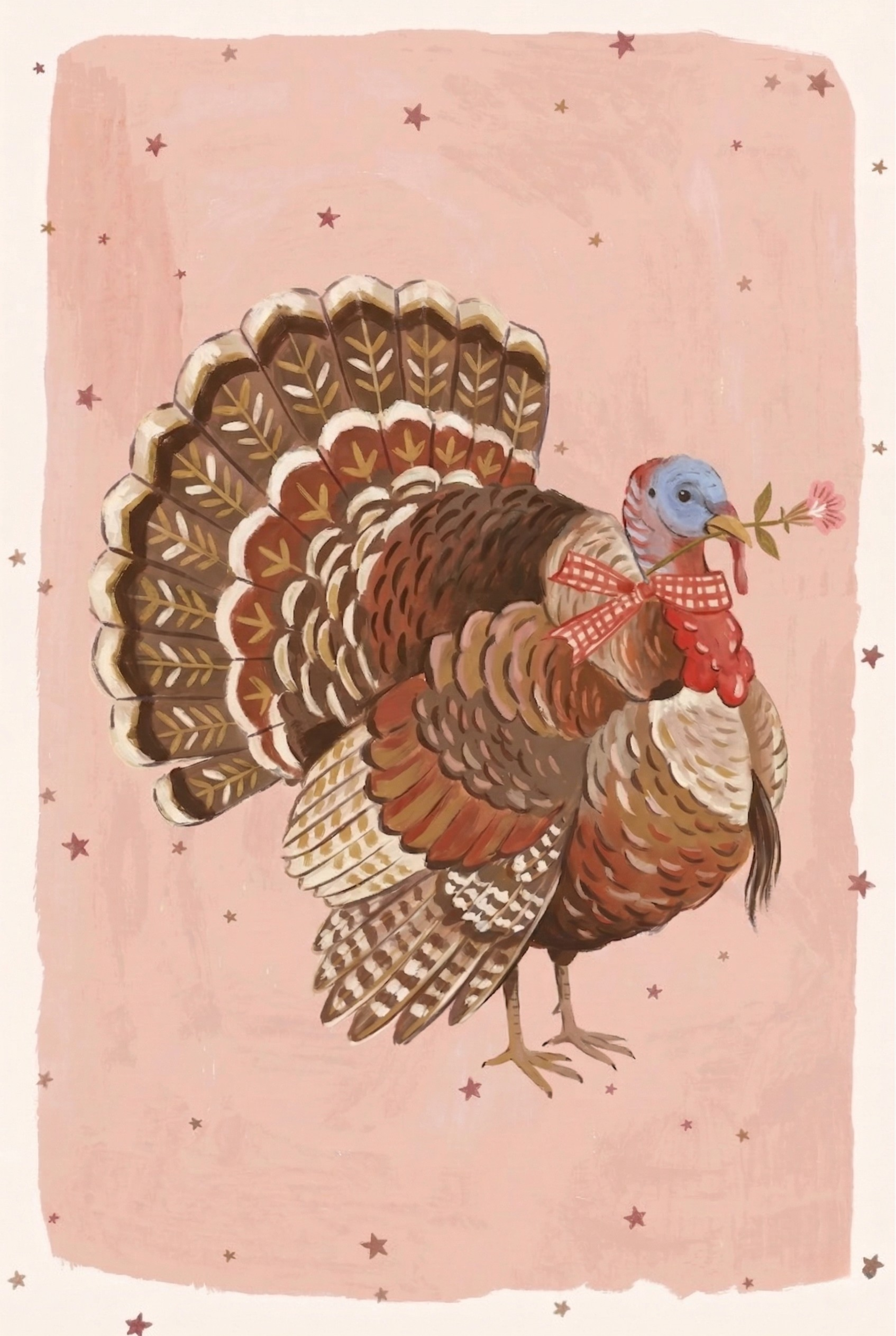 Whimsical Turkey Pink Bow Wall Art - Starry Pink Turkey