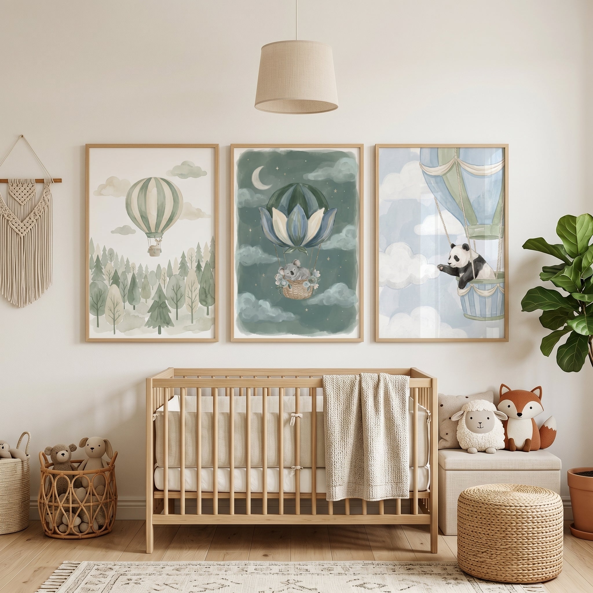 Whimsical Watercolor Balloon Animal Wall Art Set of 3 - Whimsical Balloon Trio
