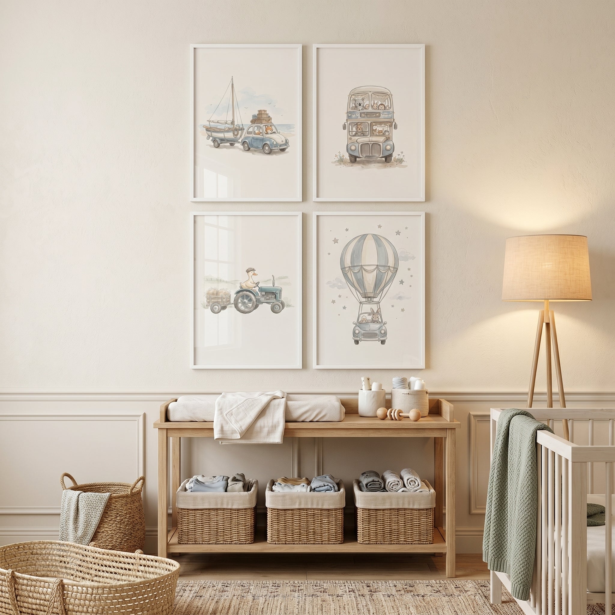Whimsical Watercolor Driving Animals Wall Art Set of 4 - Little Voyager Art